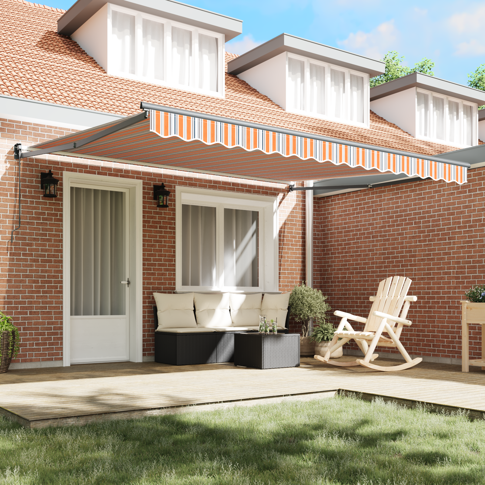vidaXL Handmatige Uittrekbare Zonnescherm Multicolor Stripe 400x300 cm