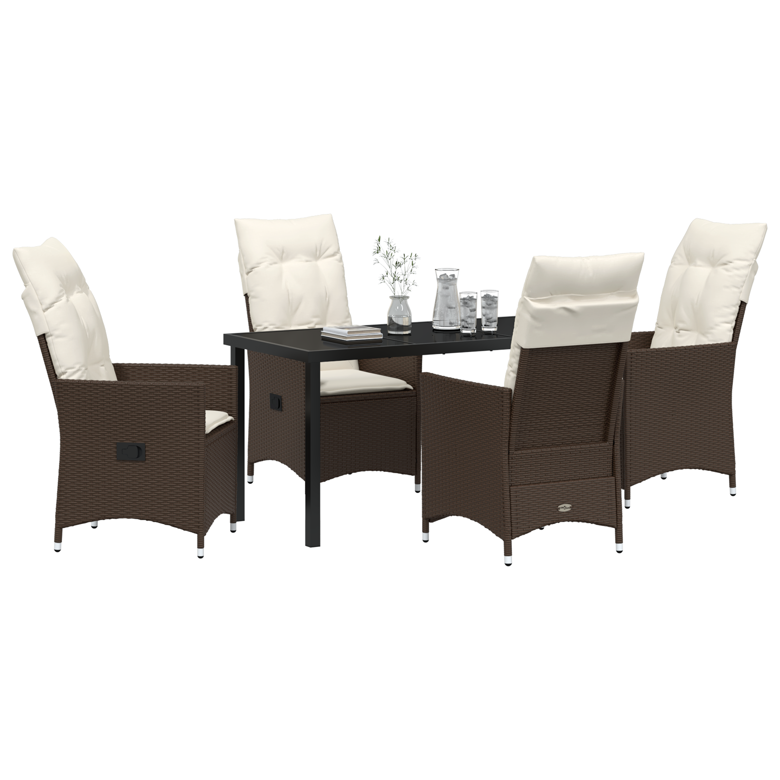 vidaXL 5-delige tuinset met kussens bruin poly rattan