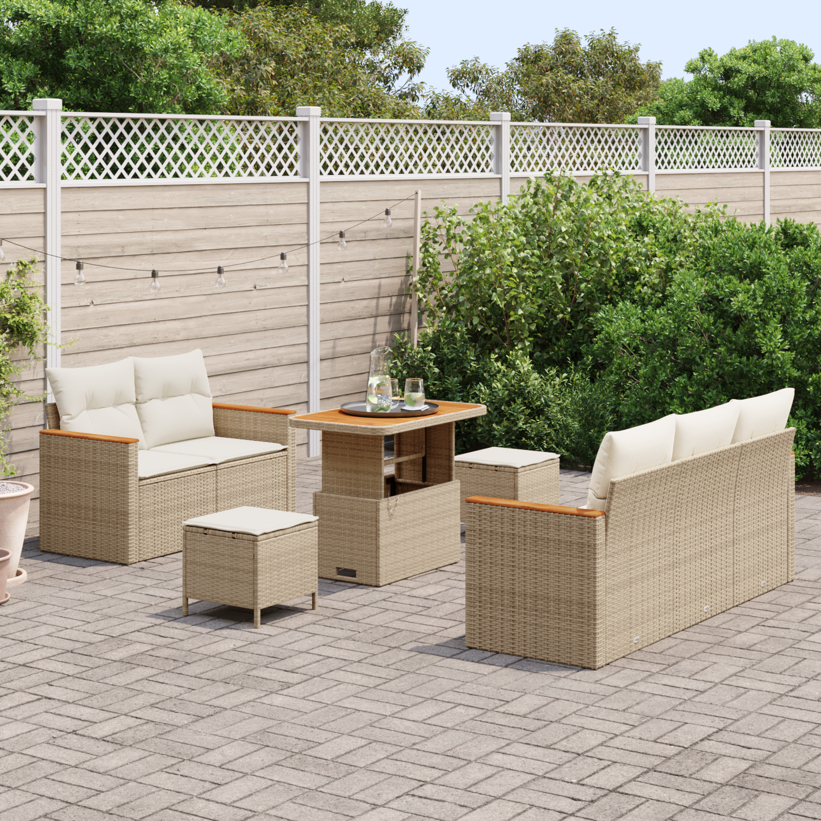 vidaXL 8-delige tuinmeubelset met kussens in beige van poly rattan en acacia