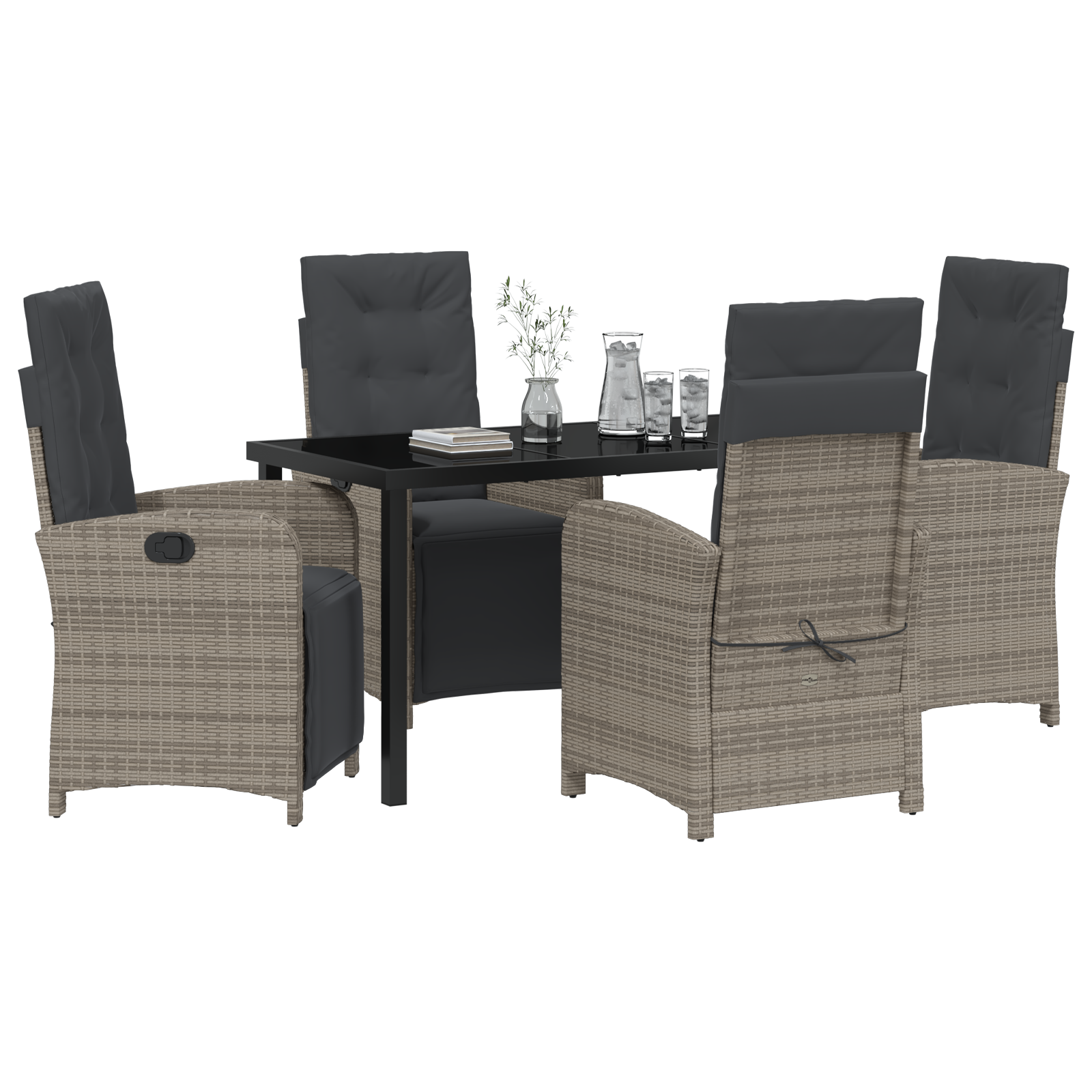 vidaXL 5-delige tuinset met kussens in grijs poly rattan