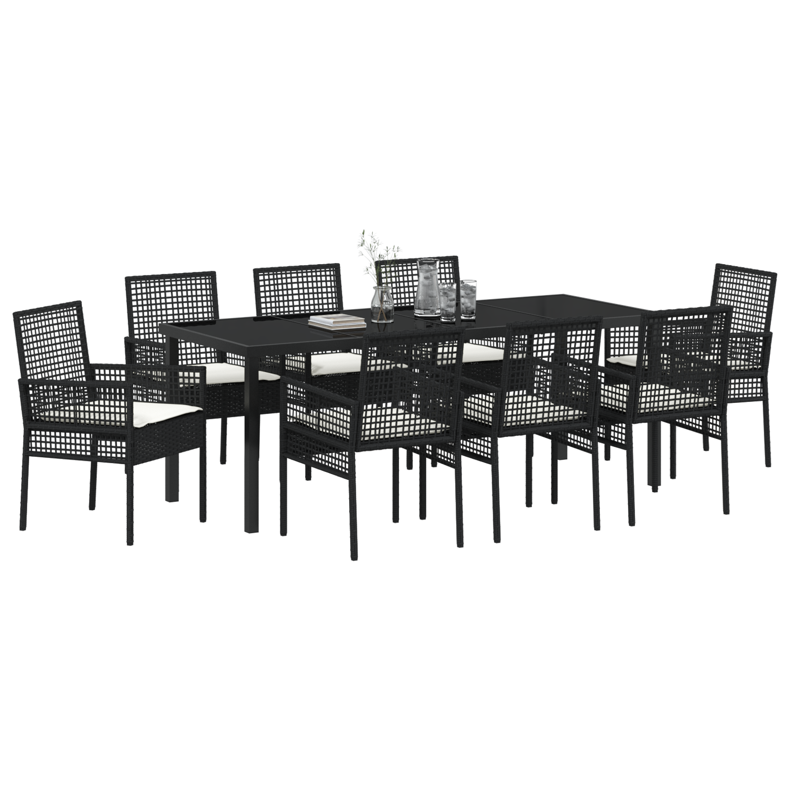 vidaXL 9-delige tuinset met kussens zwart poly rattan