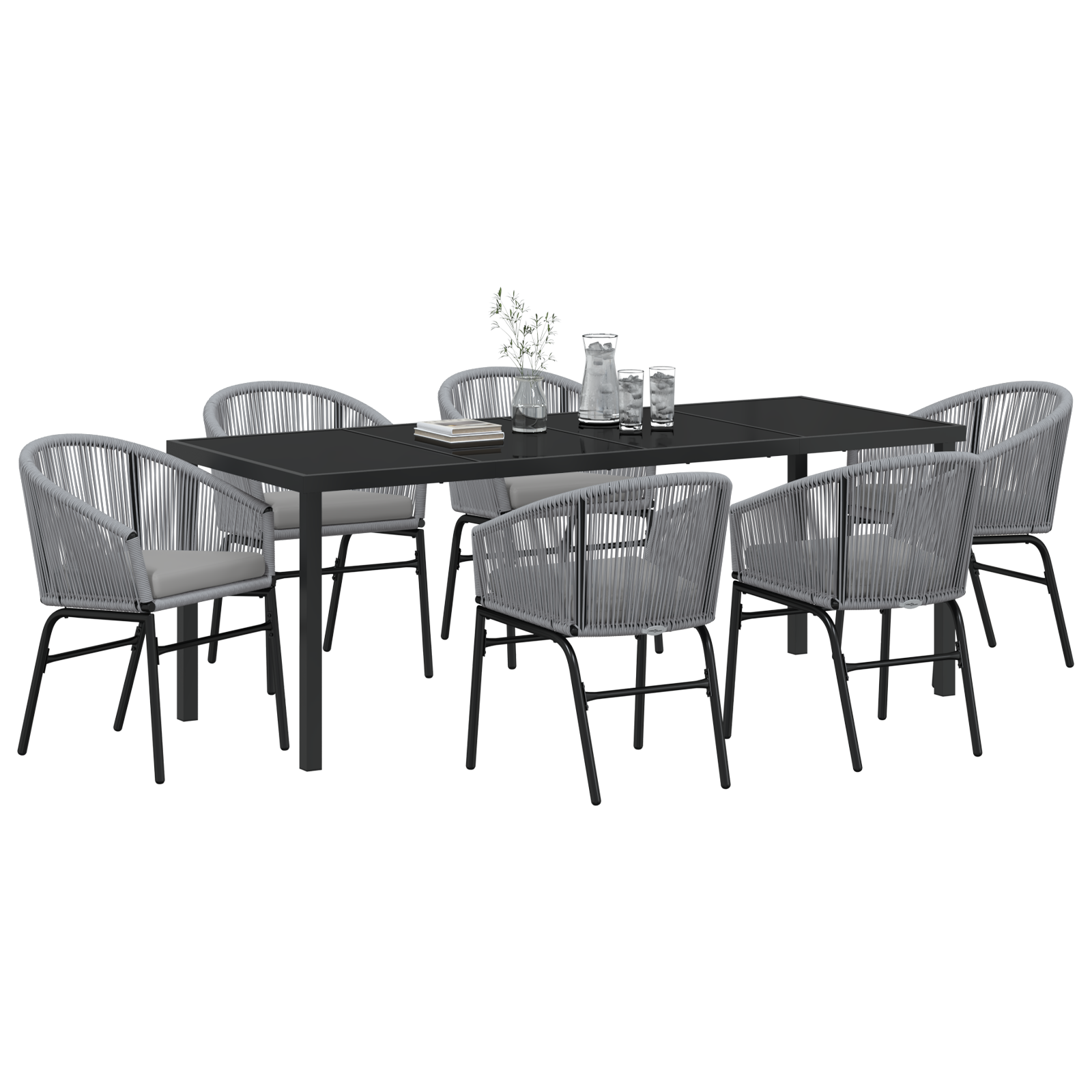vidaXL 7-delige Grijze Poly Rattan Tuinset
