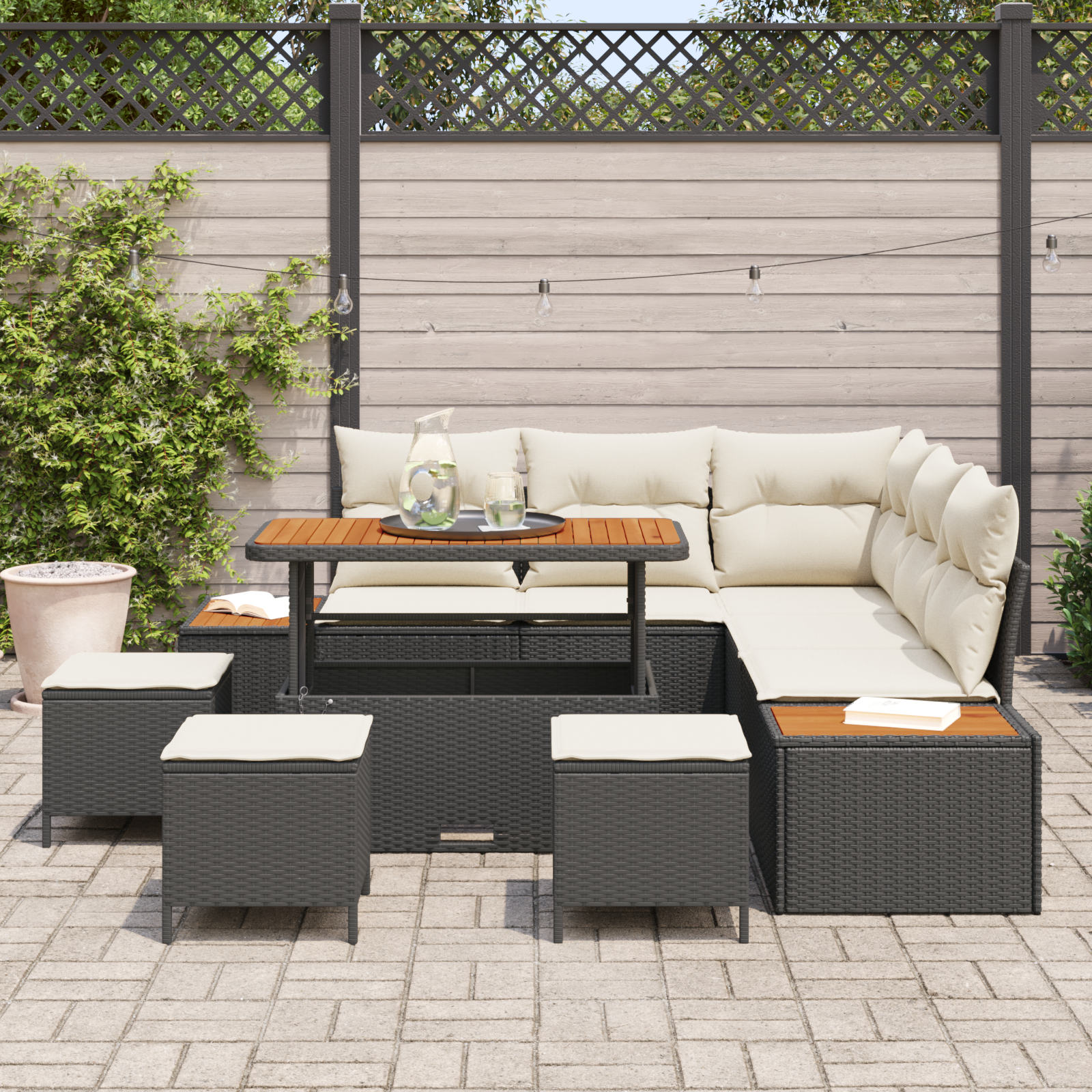 vidaXL 9-delige Tuinbankenset met kussens poly rattan acacia zwart