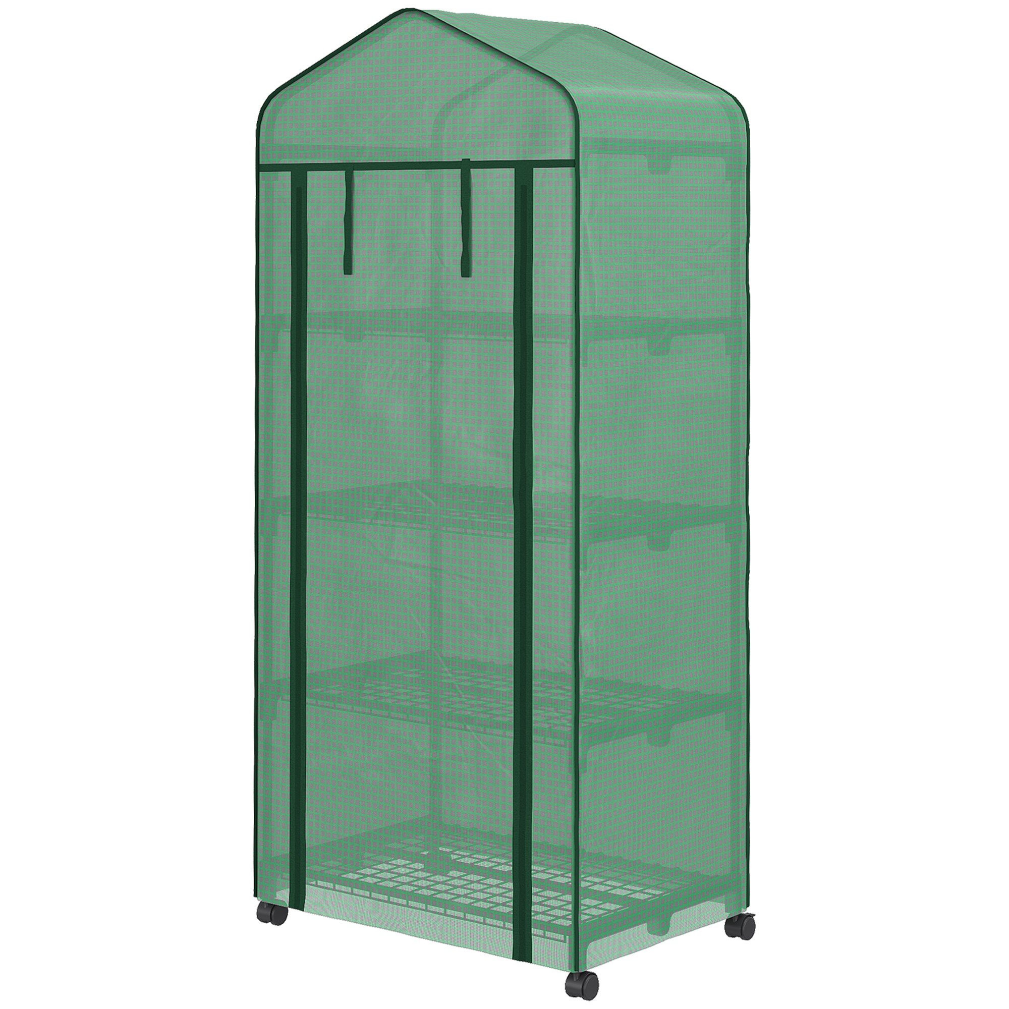 Outsunny Foliekas, Mini-kas, Plantenkas, Koude bak, 4 Plankschappen, 69 x 50 x 165 cm, Groen