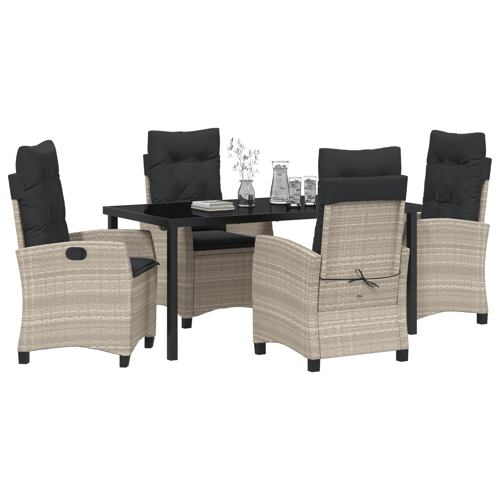 vidaXL 5 Delige Tuinset met Kussens - Lichtgrijs Poly Rattan