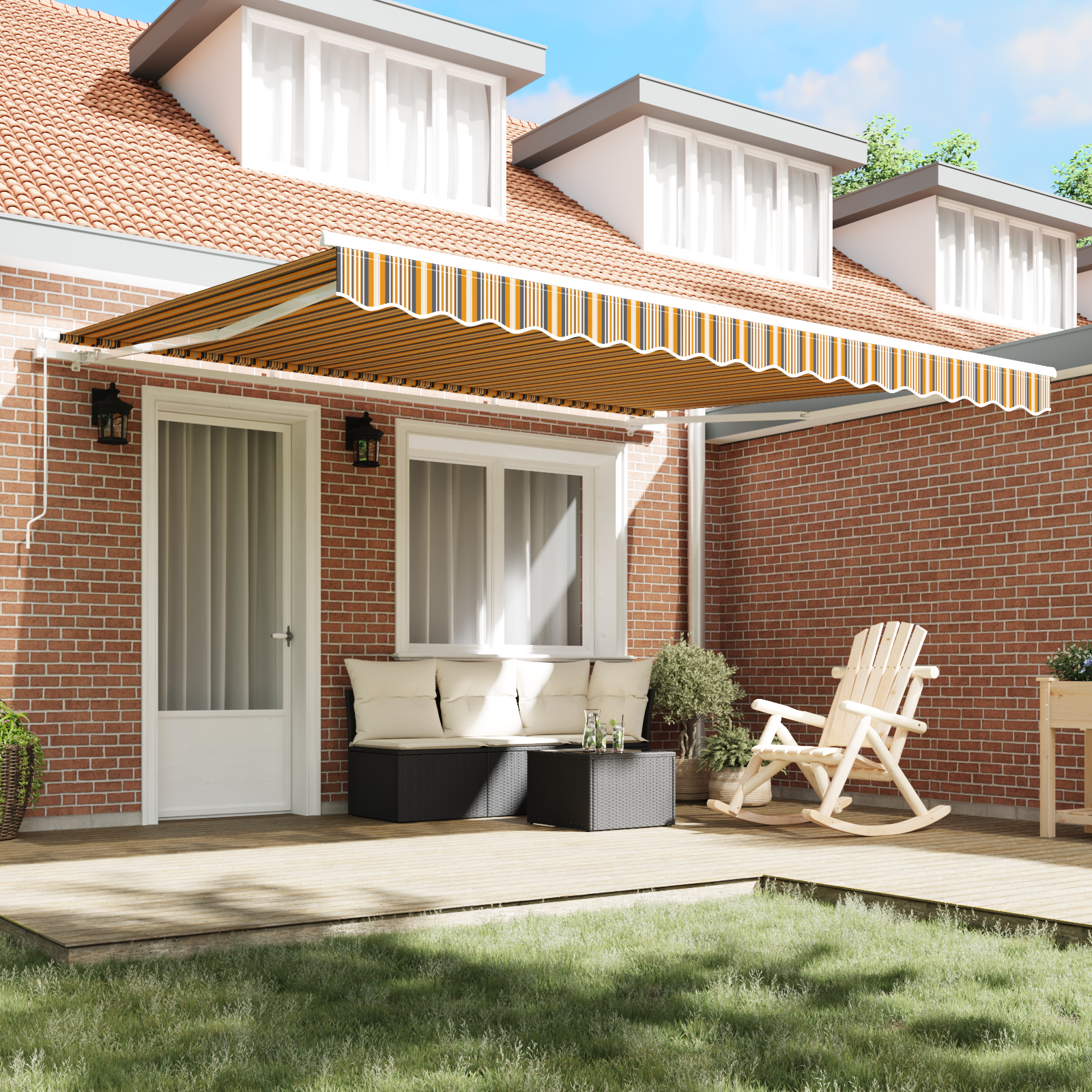 vidaXL Handmatige Uittrekbare Ligbed Multicolor Streep 400x300 cm
