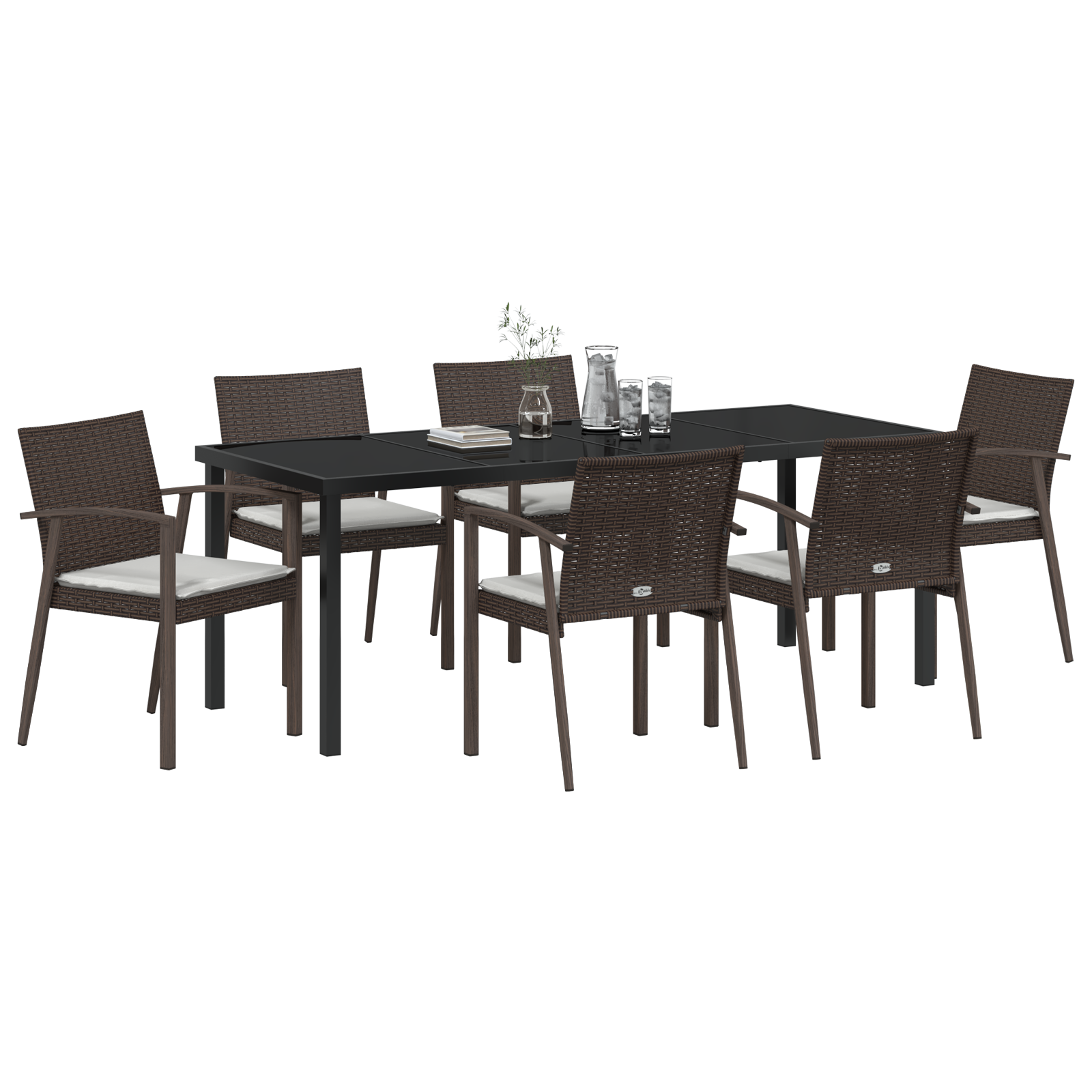 vidaXL 7-delige tuinset met kussens bruin poly rattan