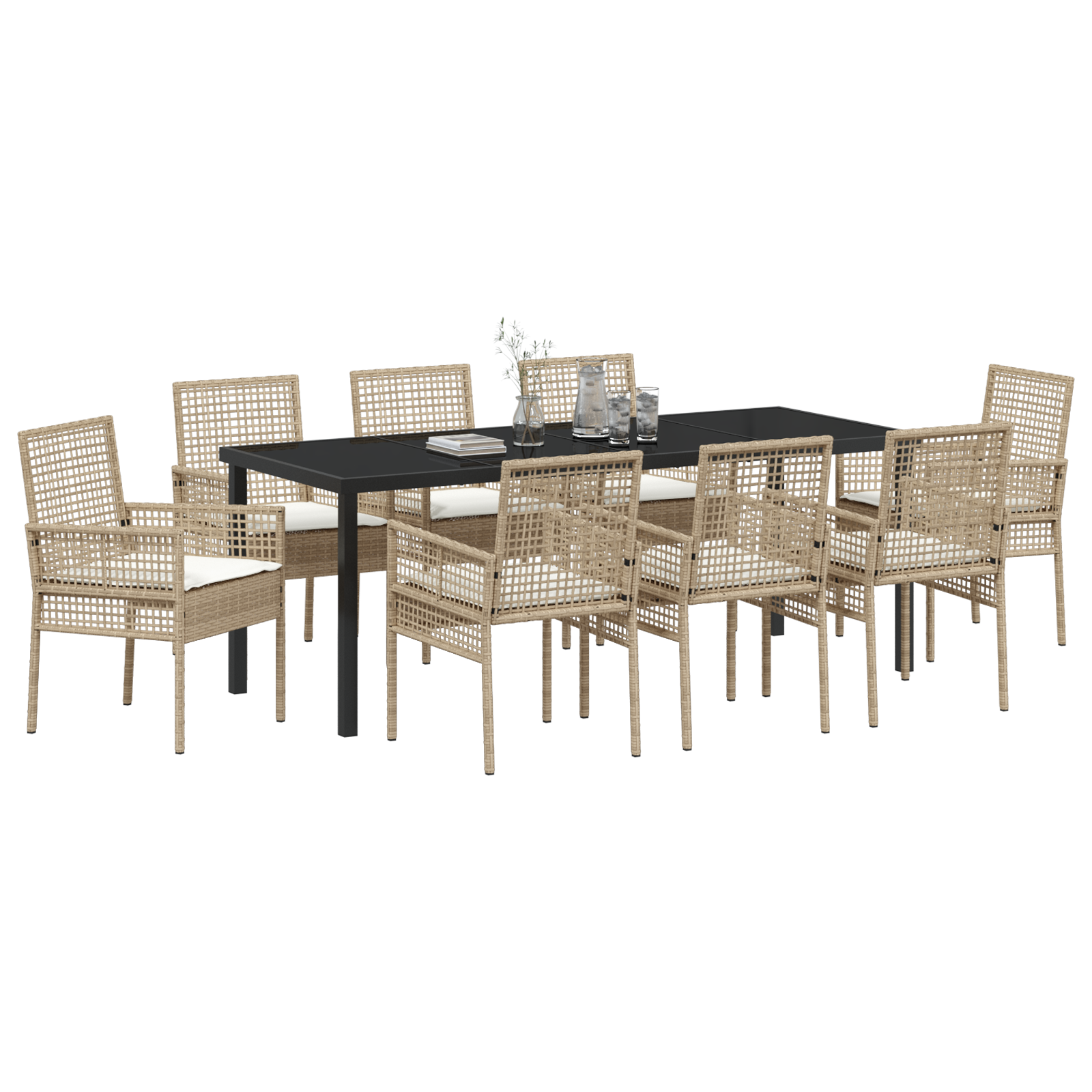vidaXL 9-delige tuin eetset met kussens in beige poly rattan