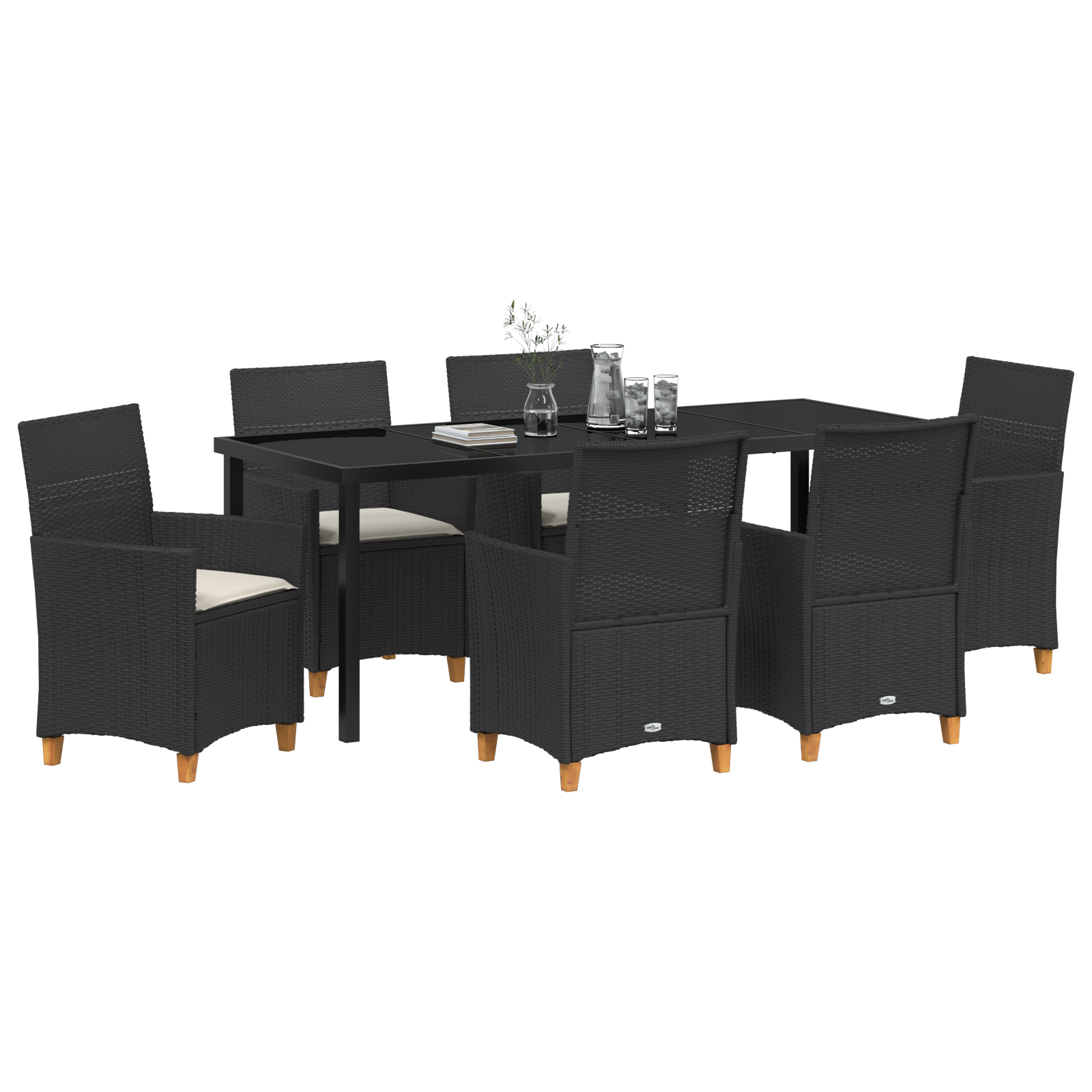 vidaXL 7-delige Tuin Eetset met Kussens - Zwart Poly Rattan