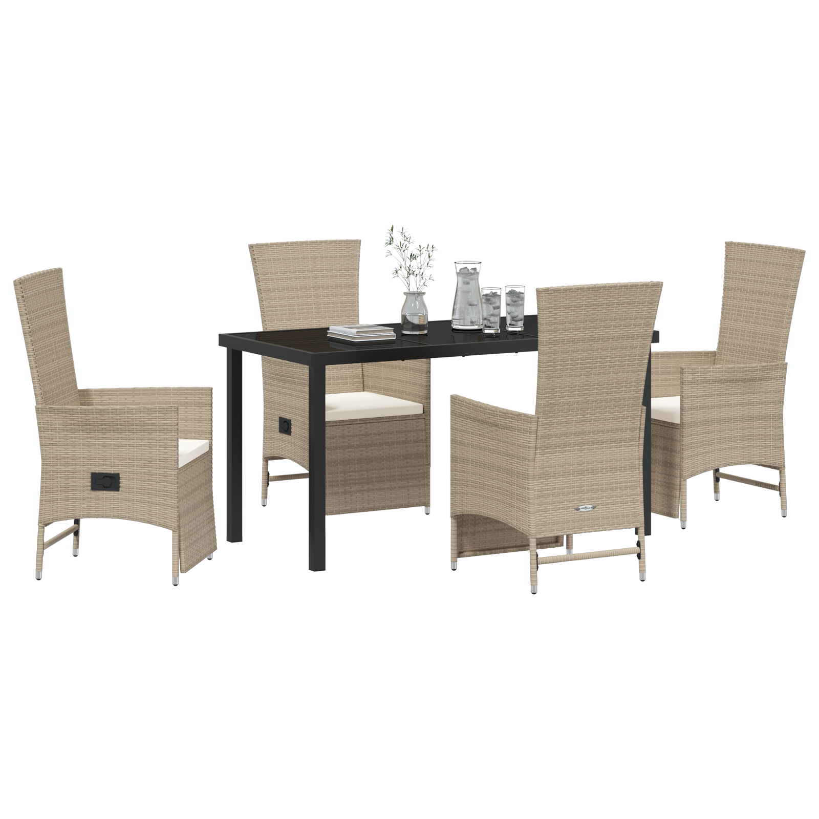 vidaXL 5-delige tuin eetset met kussens in beige poly rattan