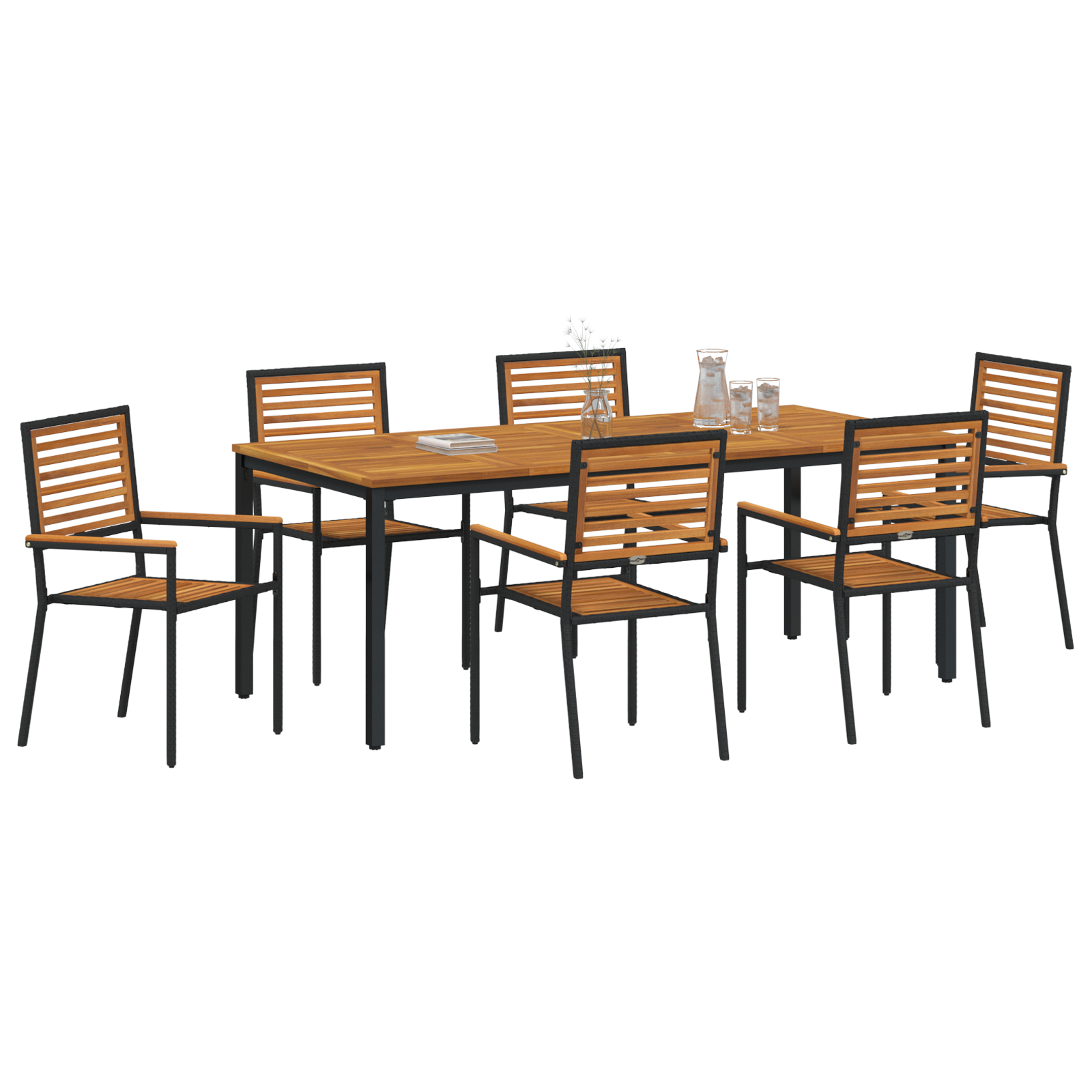 vidaXL 7-delige tuinset zwart poly rattan acacia