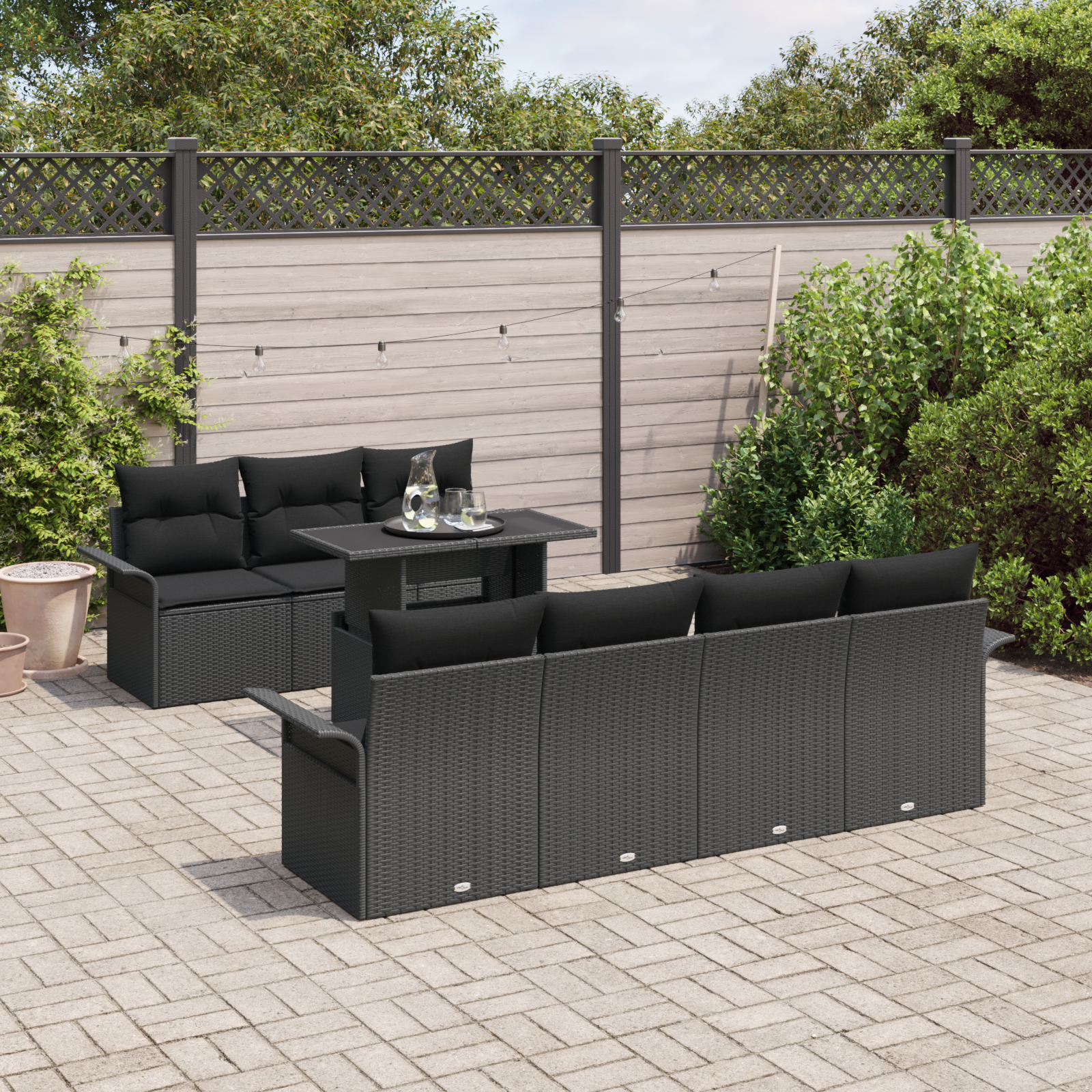 vidaXL 8-delige Tuinbankenset met kussens poly rattan zwart
