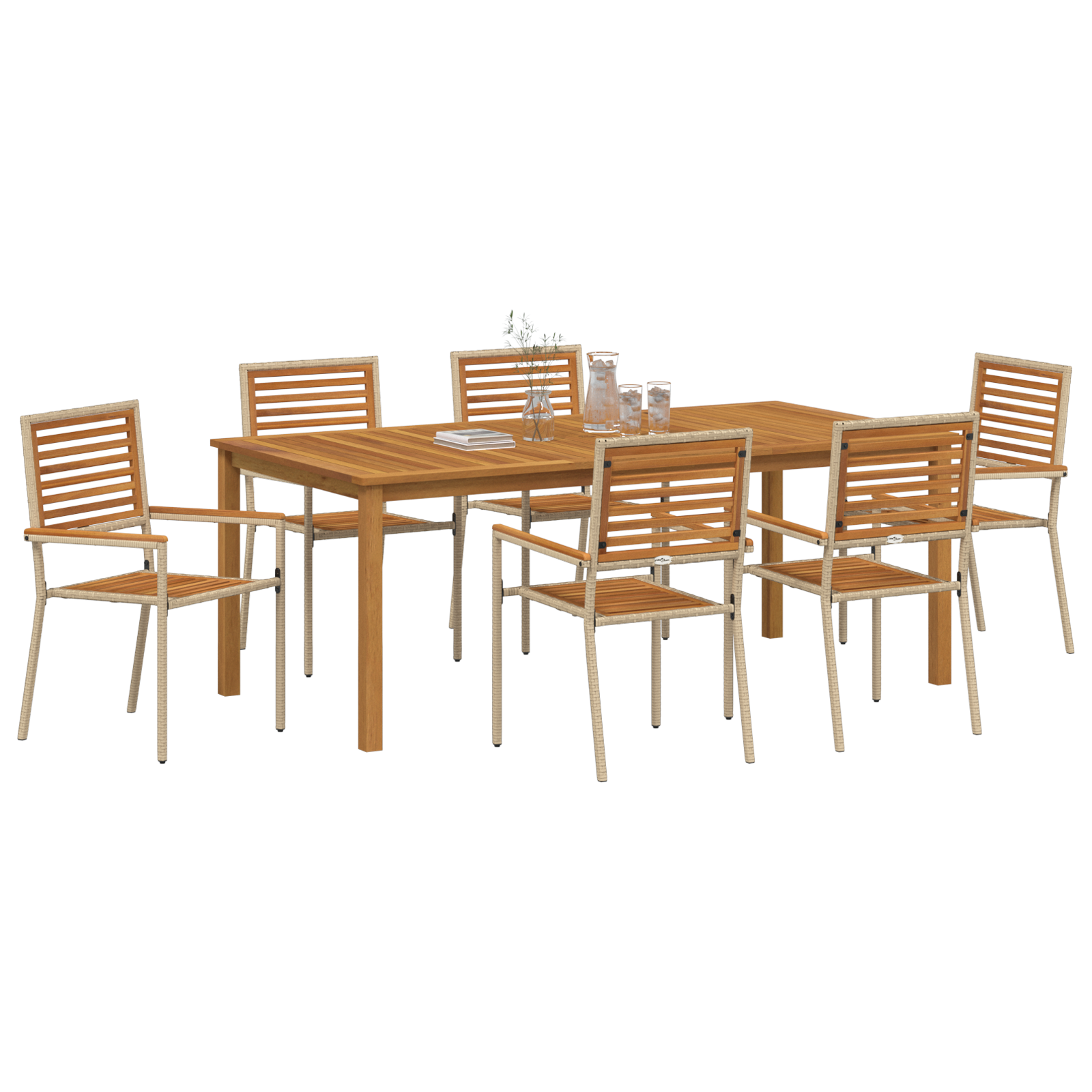 vidaXL 7-delige tuinset Beige poly riet Acacia