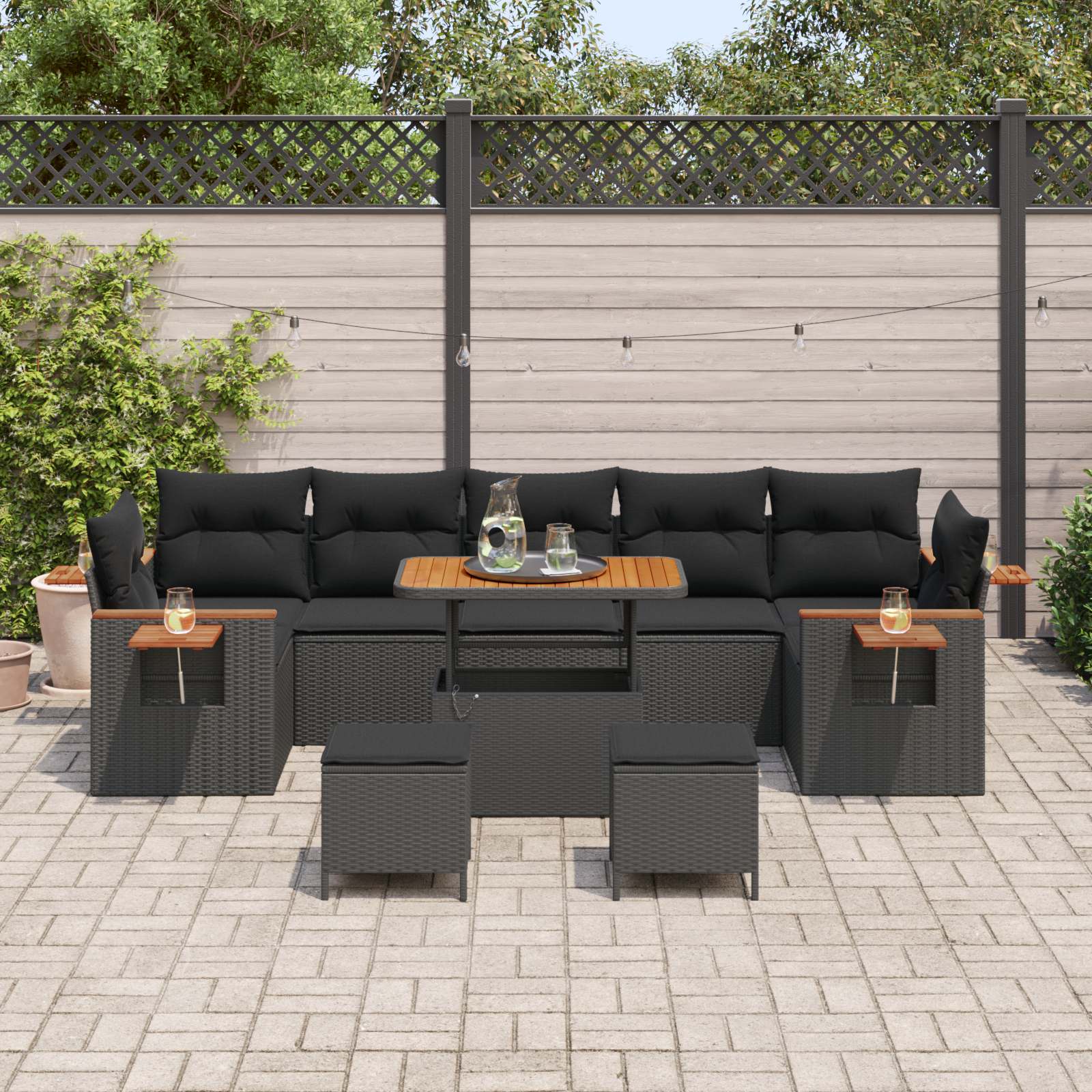 vidaXL 10-delige tuinset met kussens zwart poly rattan acacia