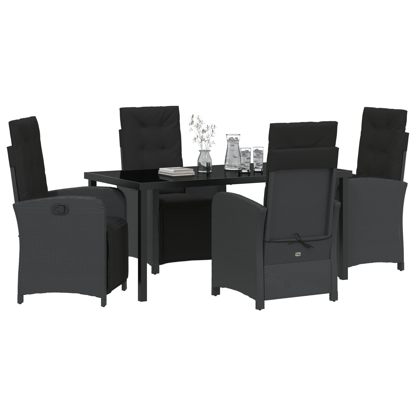 vidaXL 5-delige Tuinset met Kussens Zwart Poly Rattan