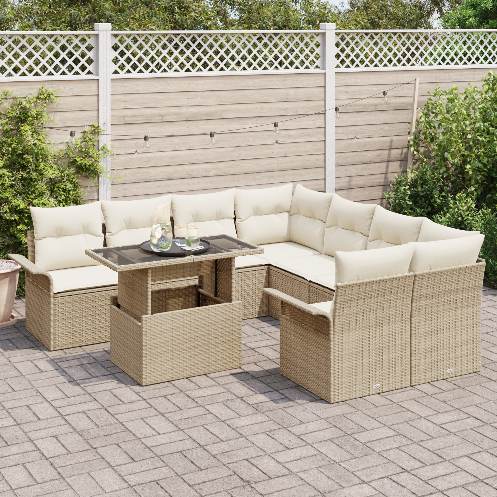 vidaXL 9-delige tuinset met kussens in beige poly rattan