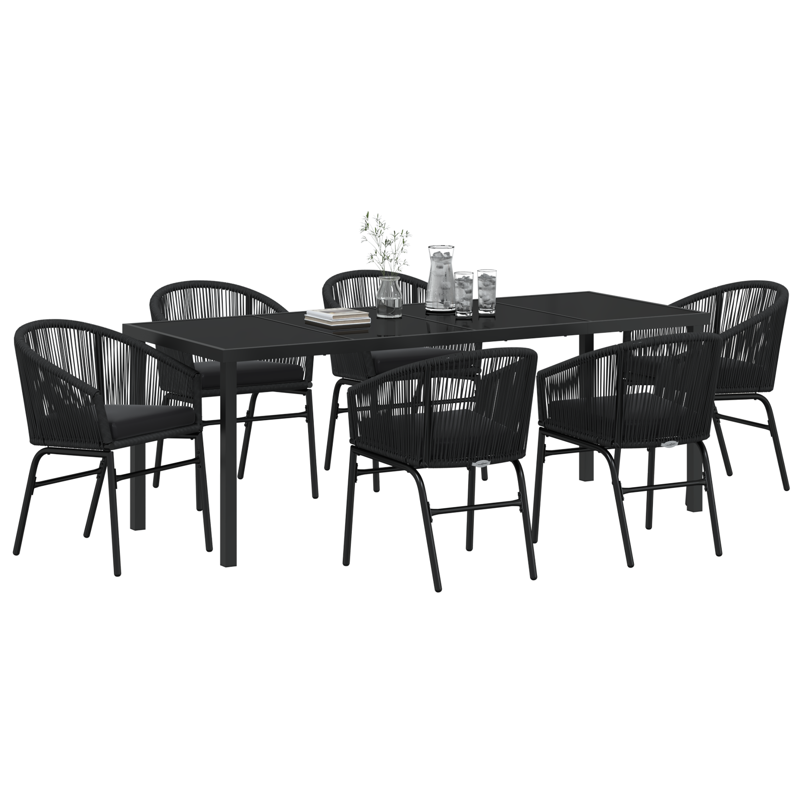vidaXL 7-Delige Tuin Eettafel Set - Zwart Poly Rattan