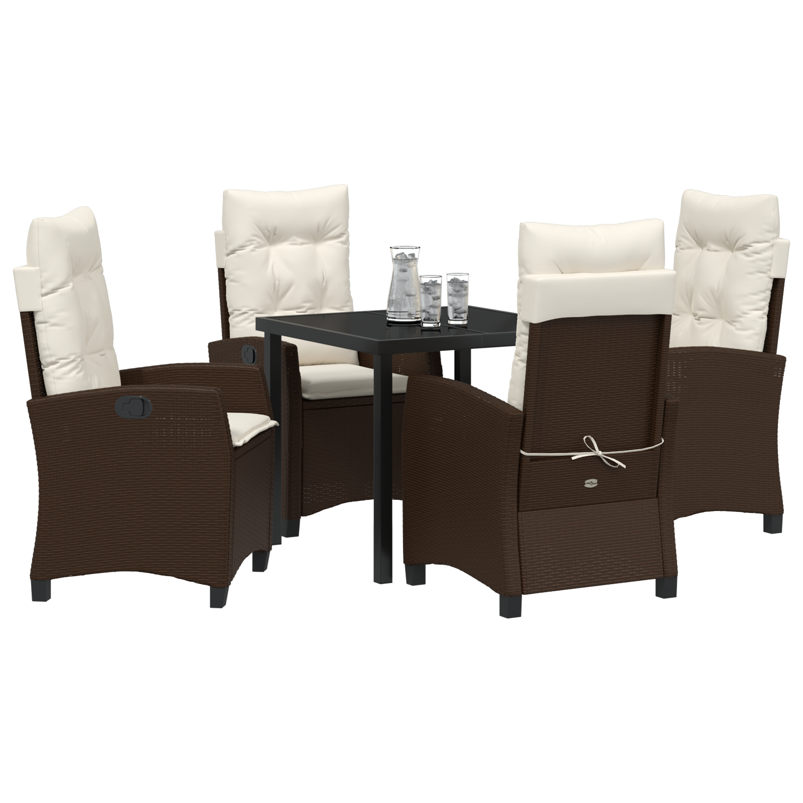 vidaXL 5-delige Tuin Eetset met Kussens - Bruin Poly Rattan