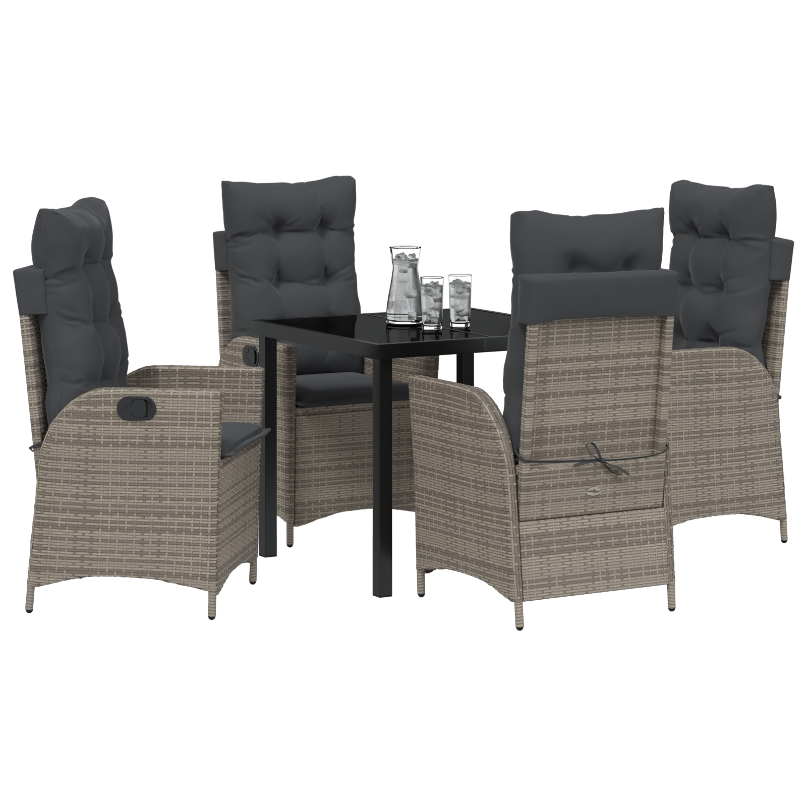 vidaXL 5-delige Tuin Eetset met Kussens Grijs Poly Rattan
