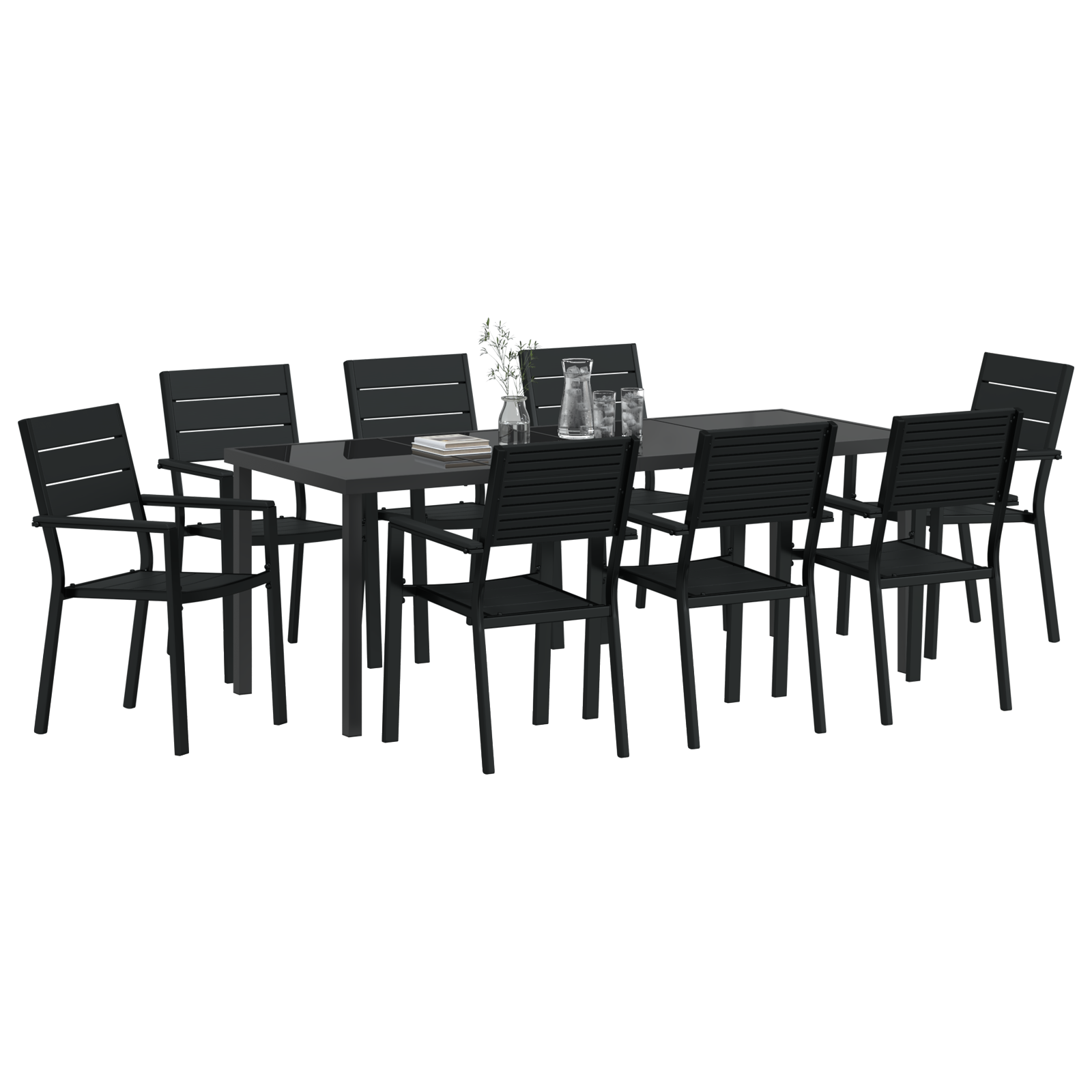 vidaXL 9-delige Tuin Eettafelset Zwart HDPE