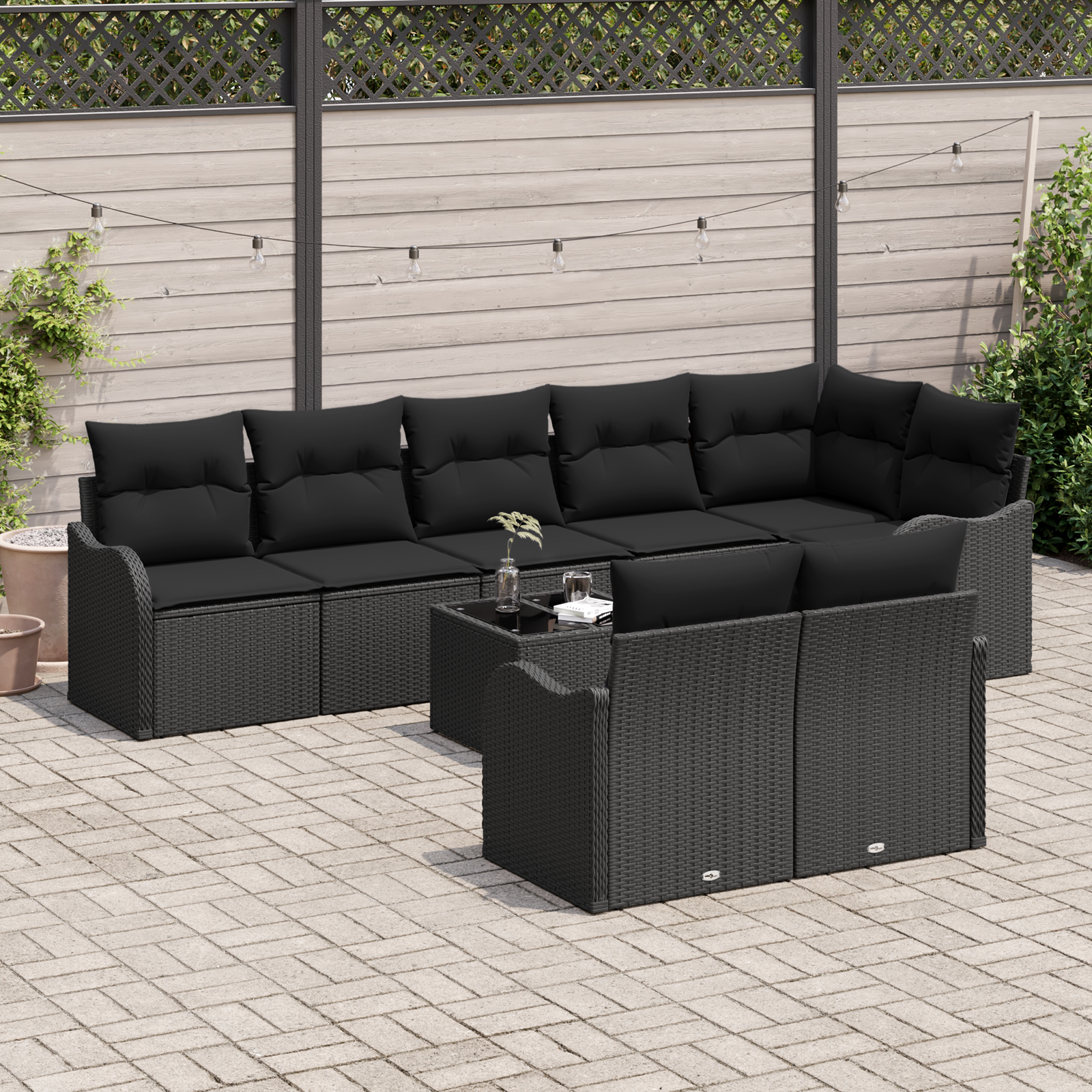 vidaXL 9-delige tuinset met kussens in beige poly rattan
