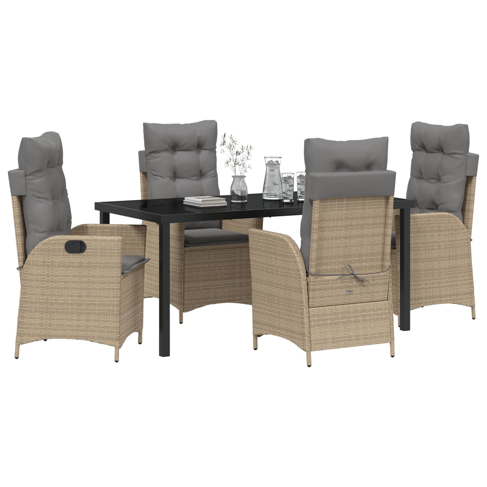 vidaXL 5-delige tuinset met kussens in beige poly rattan