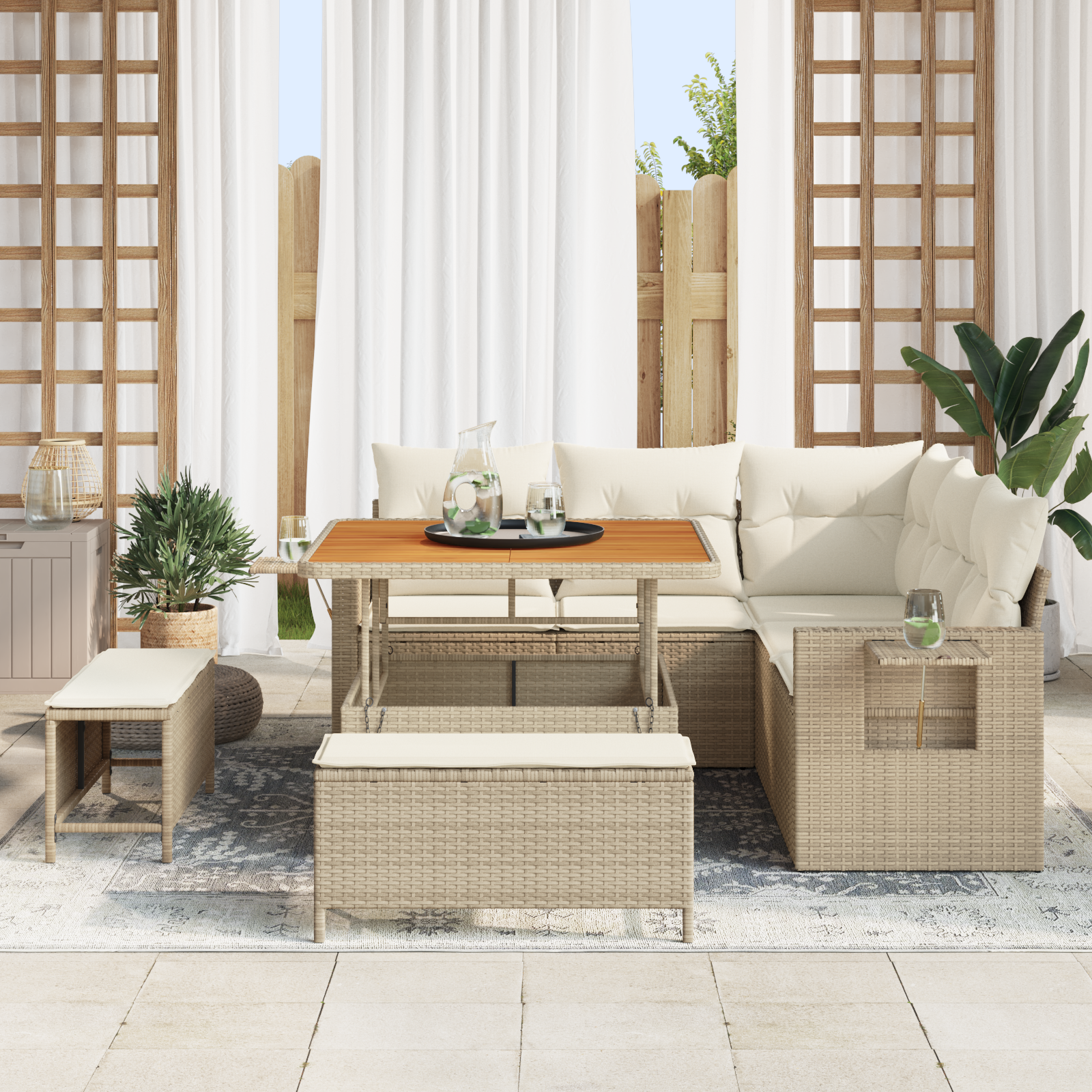 vidaXL 8-delige Tuinbankenset met kussens poly rattan acacia beige