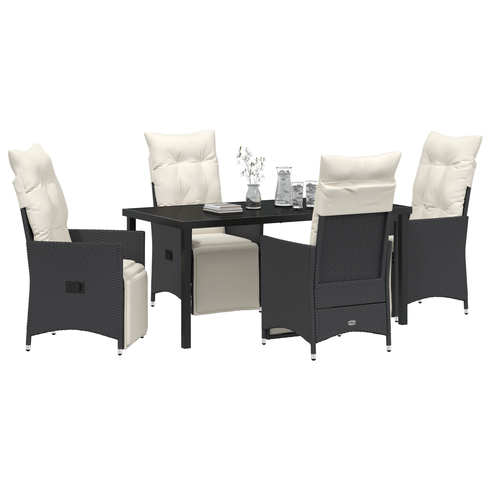vidaXL 5-delige tuin eetset met kussens - zwart poly rattan