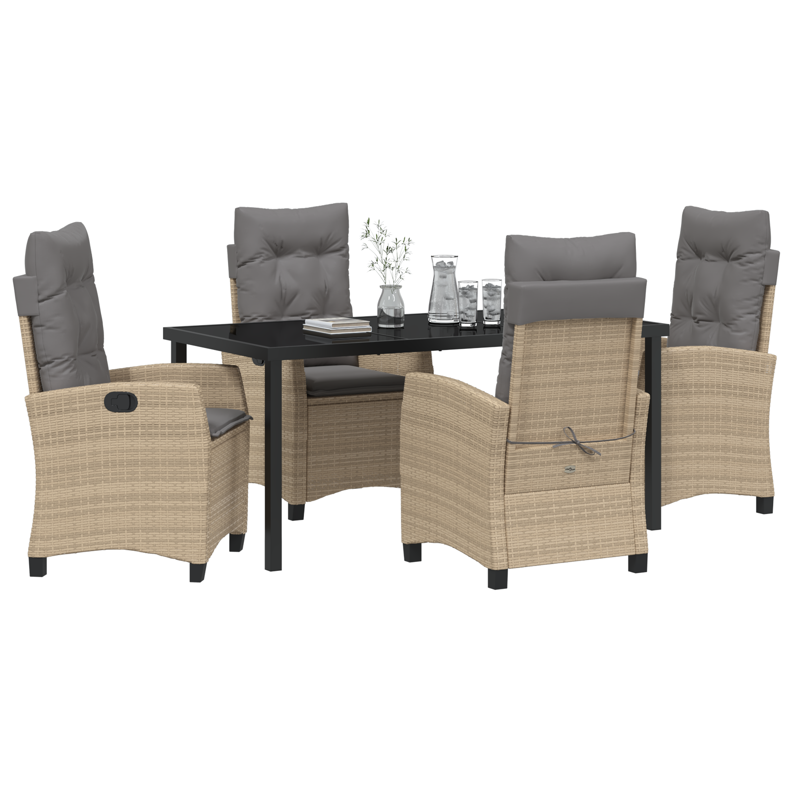 vidaXL 5-delige Tuin Eetset met Kussens - Beige Poly Rattan