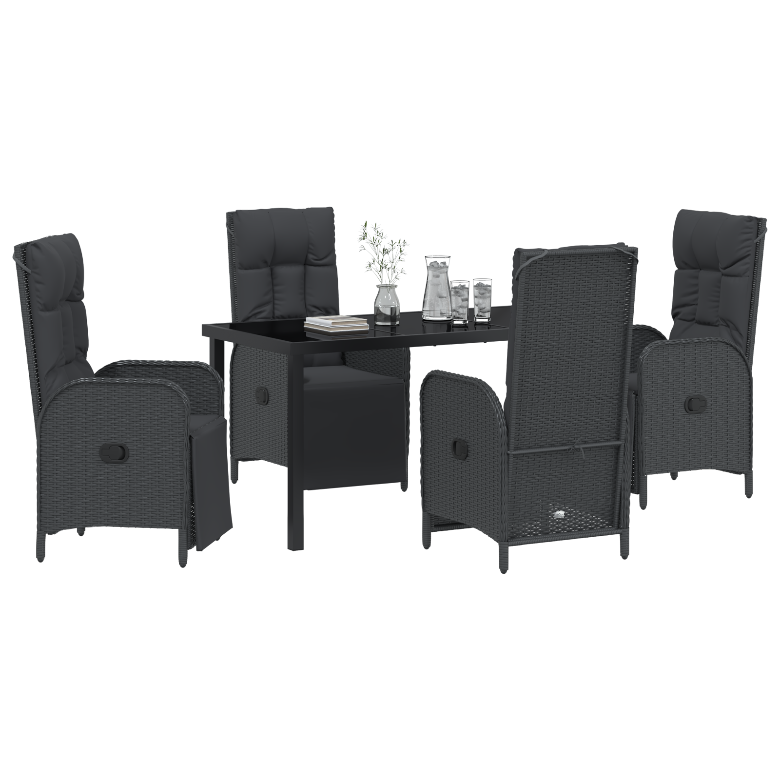 vidaXL 5-delige Tuinset met Kussens Zwart Poly Rattan