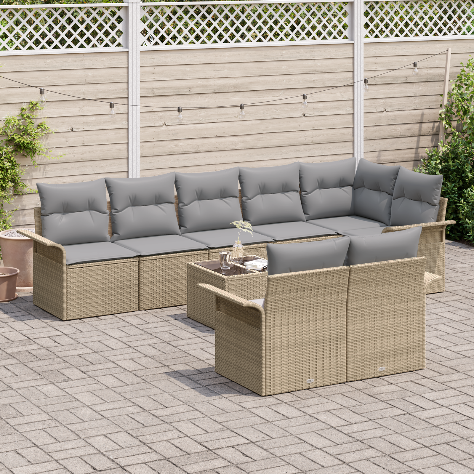 vidaXL 9-delige tuinsofa set met kussens zwart poly rattan