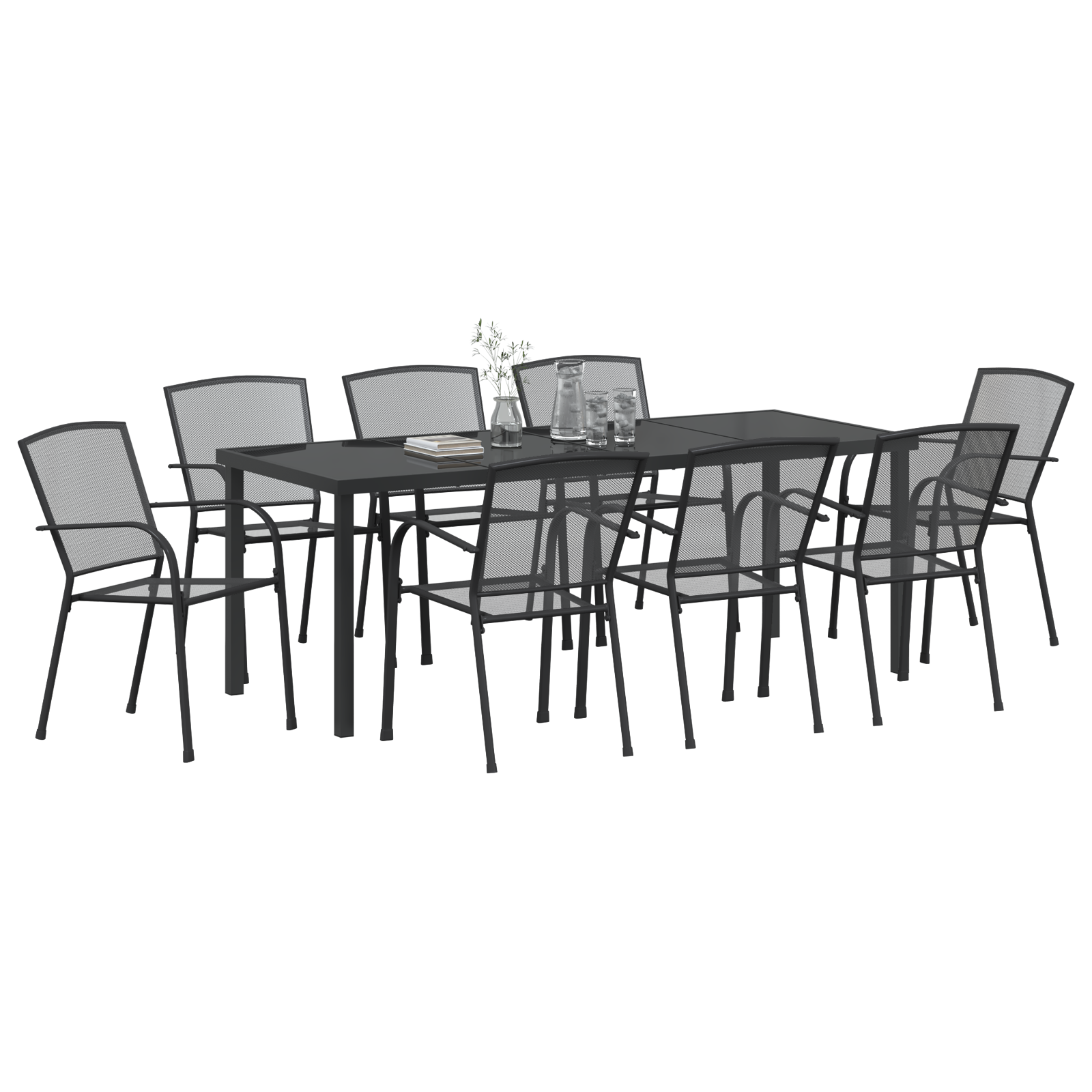 vidaXL 9-delige Tuinset met Eettafel in Anthraciet Staal