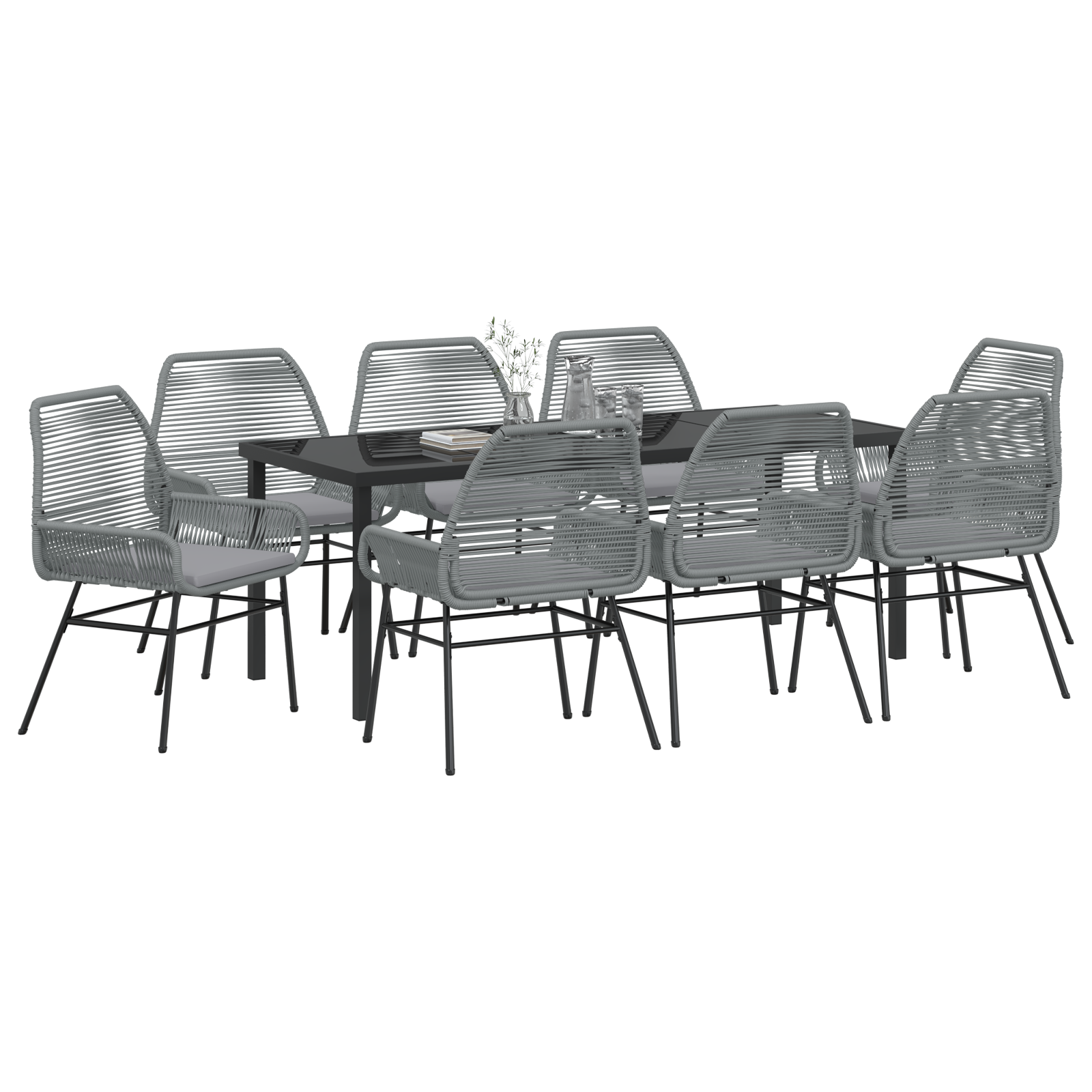 vidaXL 9-delige tuinset met kussens - Grijze poly rattan