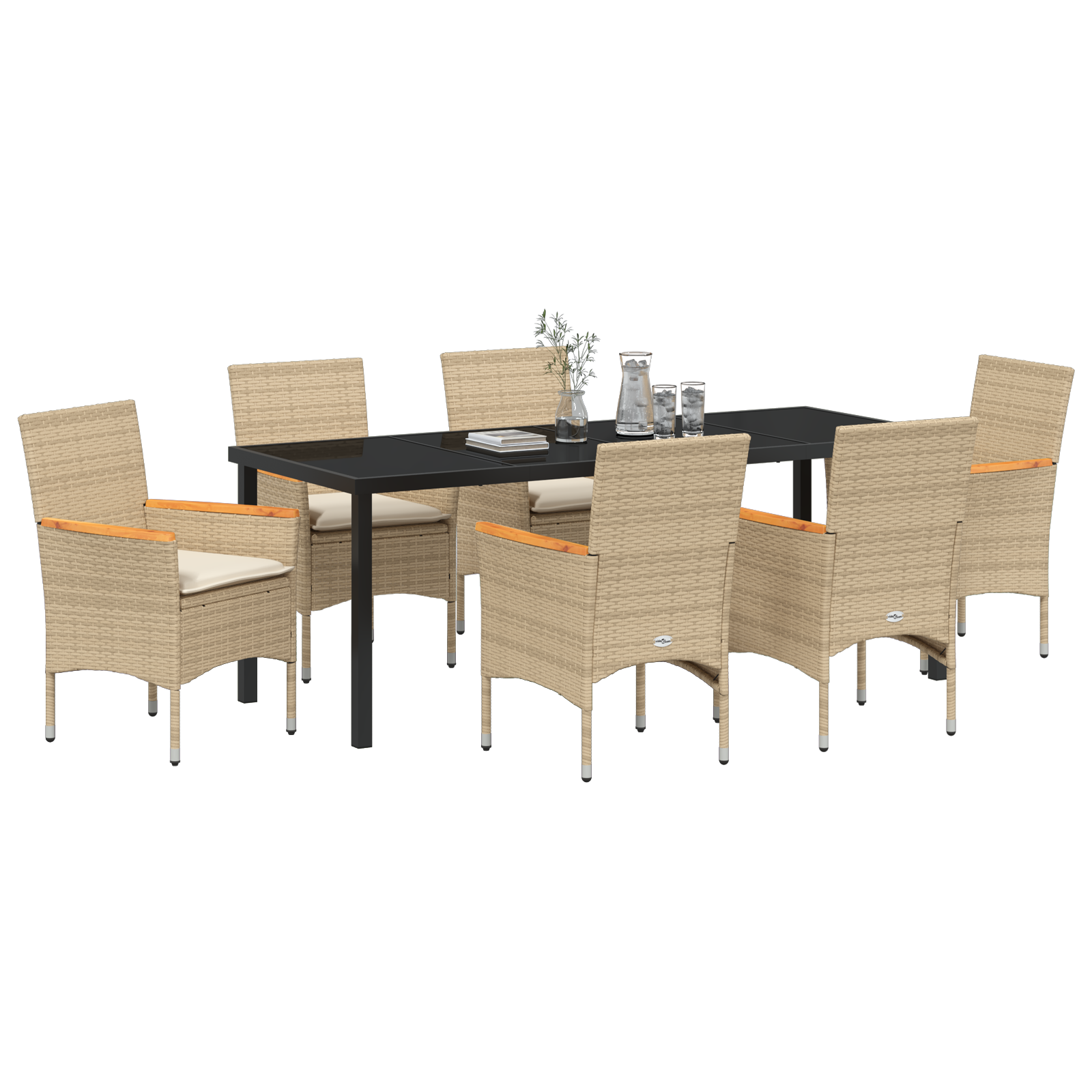 vidaXL 7-delige tuinset met kussens in beige poly rattan