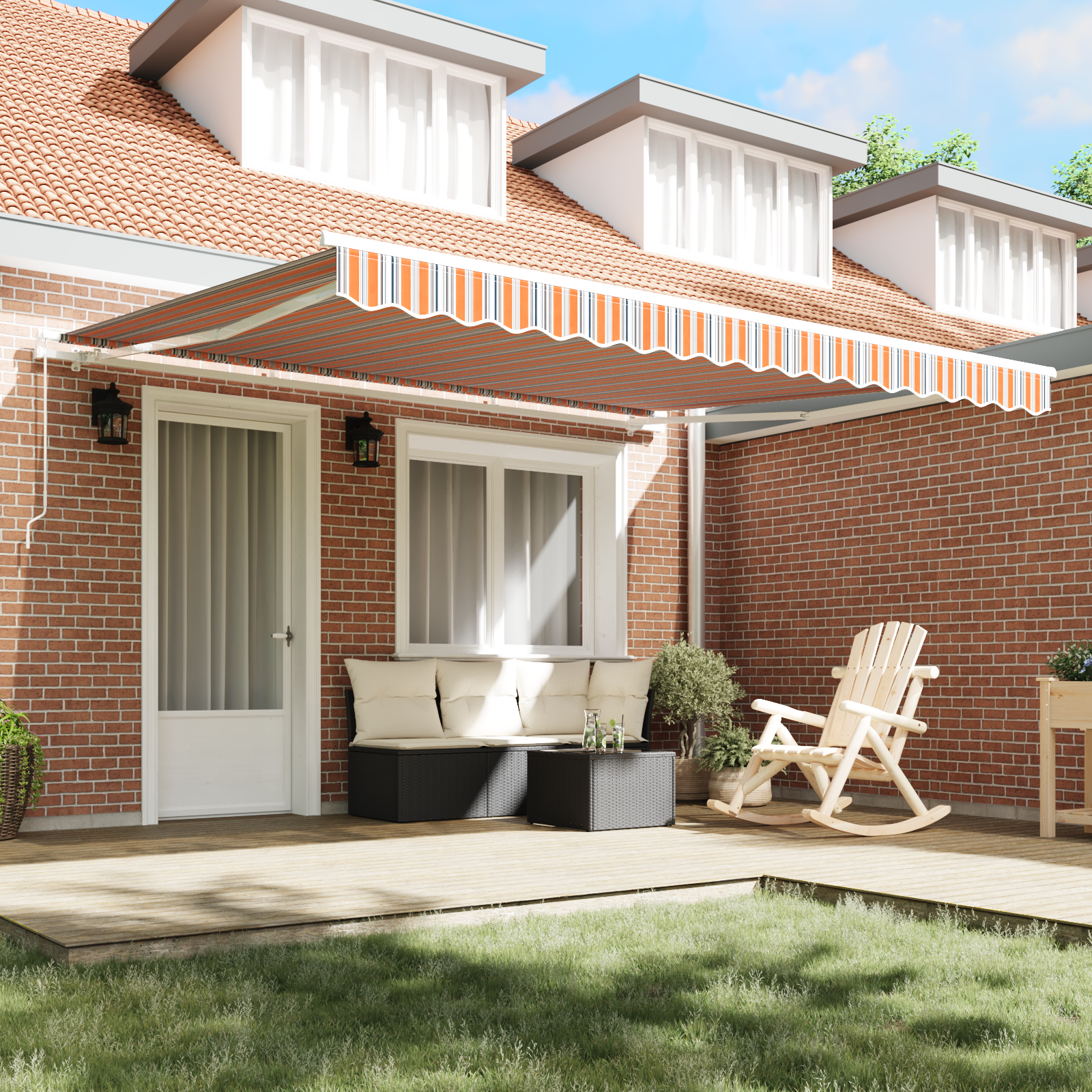 vidaXL Handmatige Uittrekbare Ligbed Multikleur Streep 400x300 cm