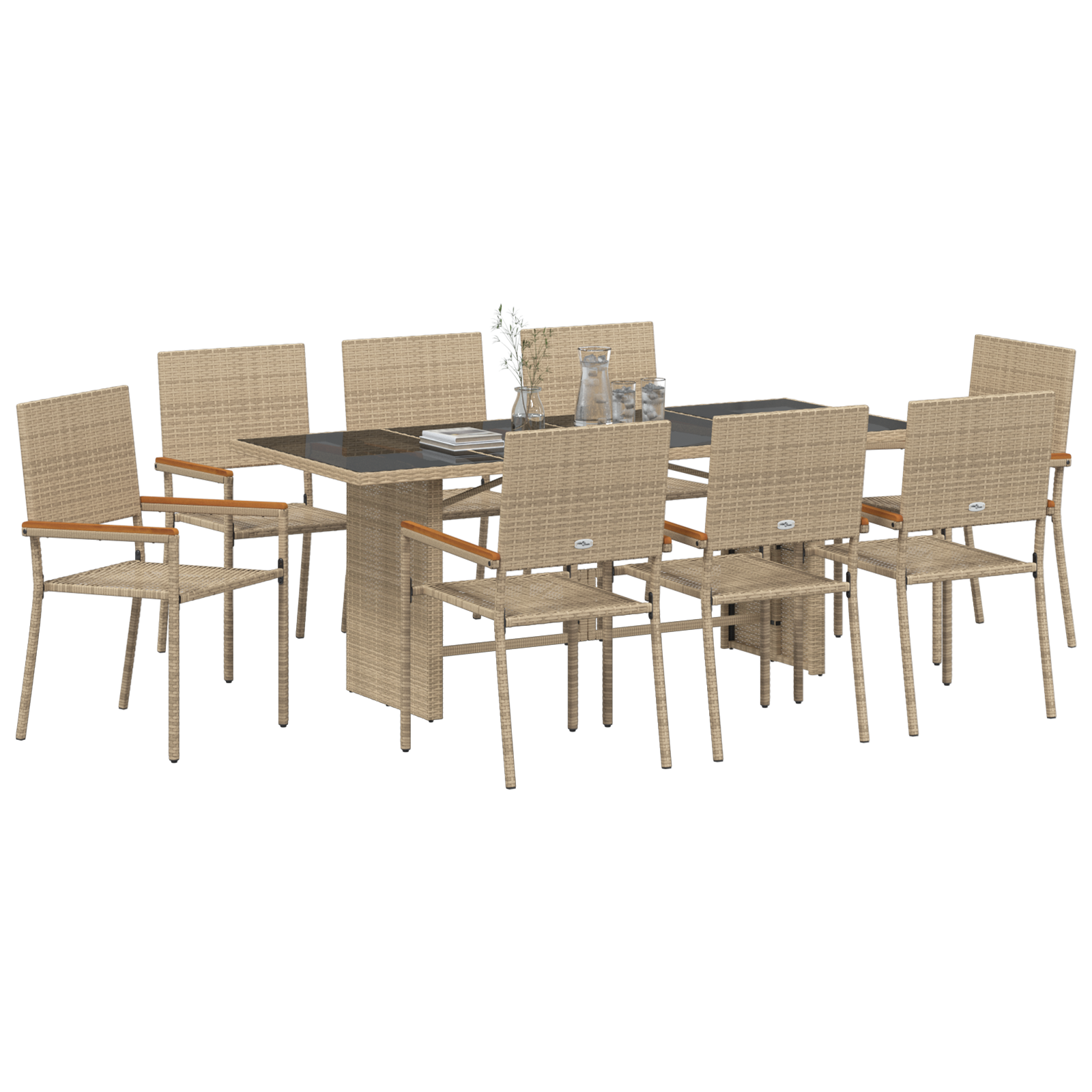 vidaXL 9-delige Tuinset poly rattan beige