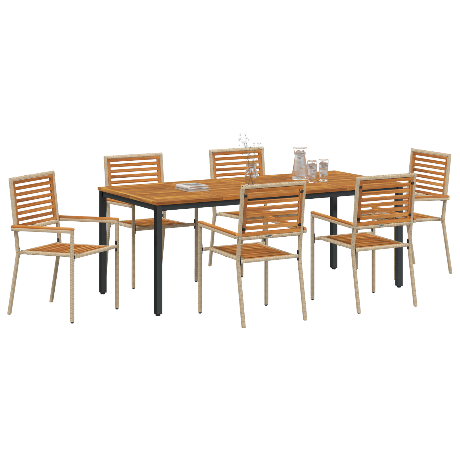 vidaXL 7-delige tuinset Beige Poly Rattan Acacia
