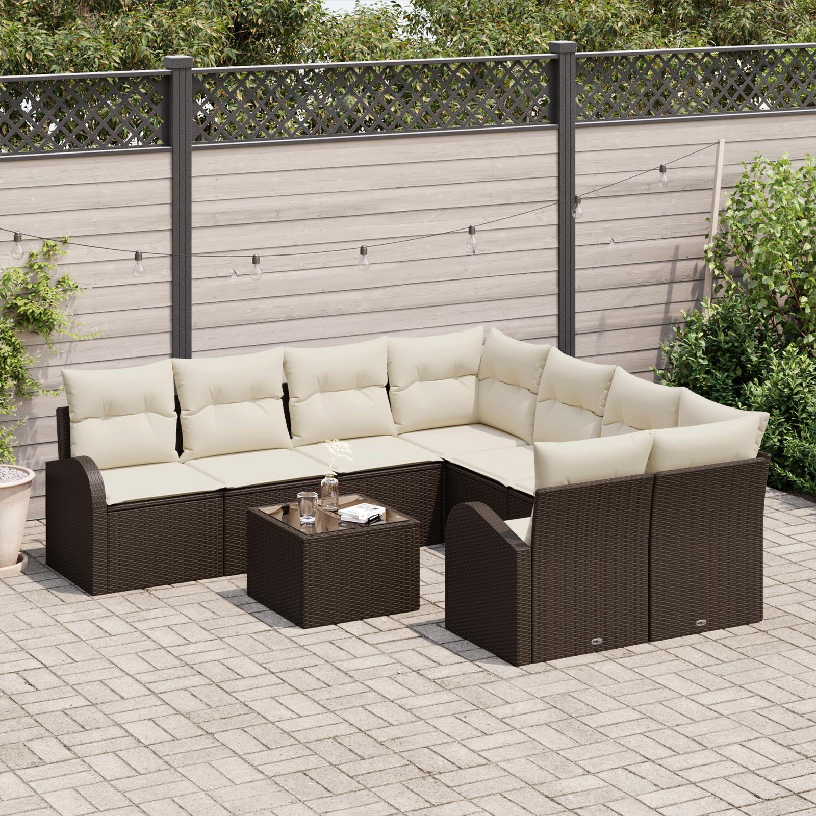 vidaXL 9-delige Tuinbankenset met kussens poly rattan bruin