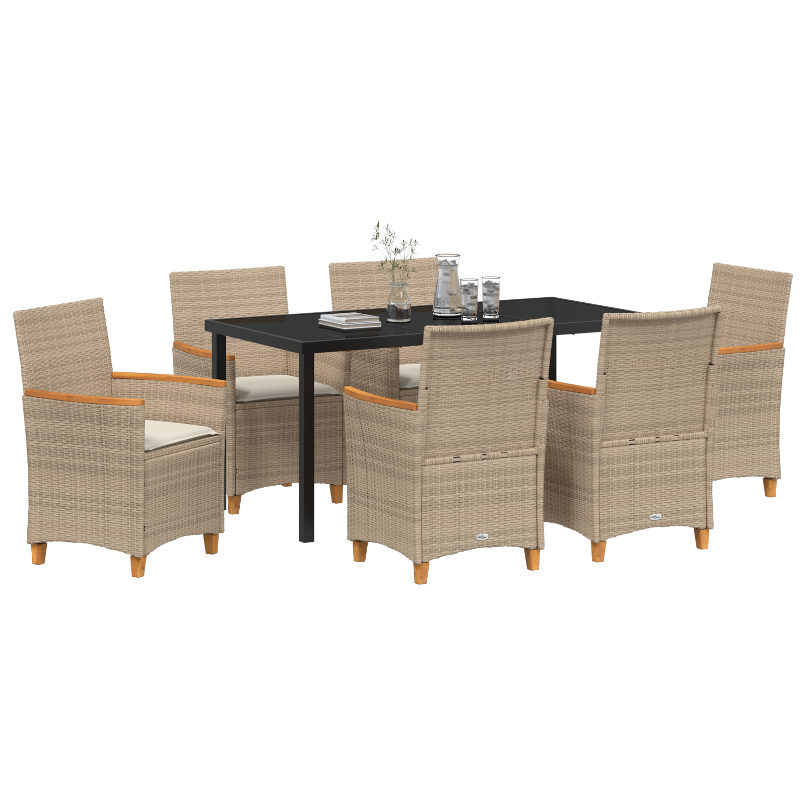 vidaXL 7-delige tuinset met kussens in beige poly rattan