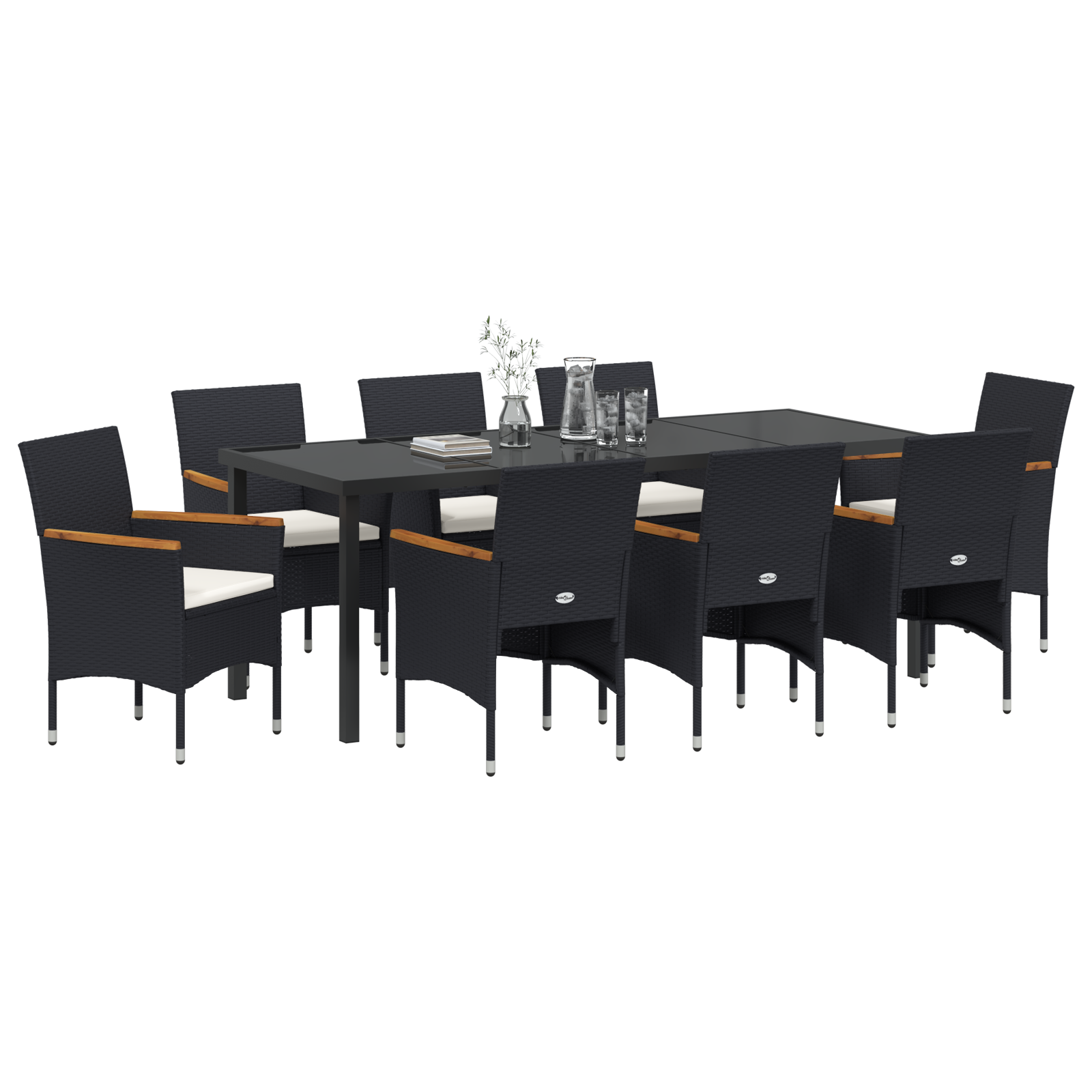 vidaXL 9-delige Tuin Eettafel Set Zwart Poly Rattan