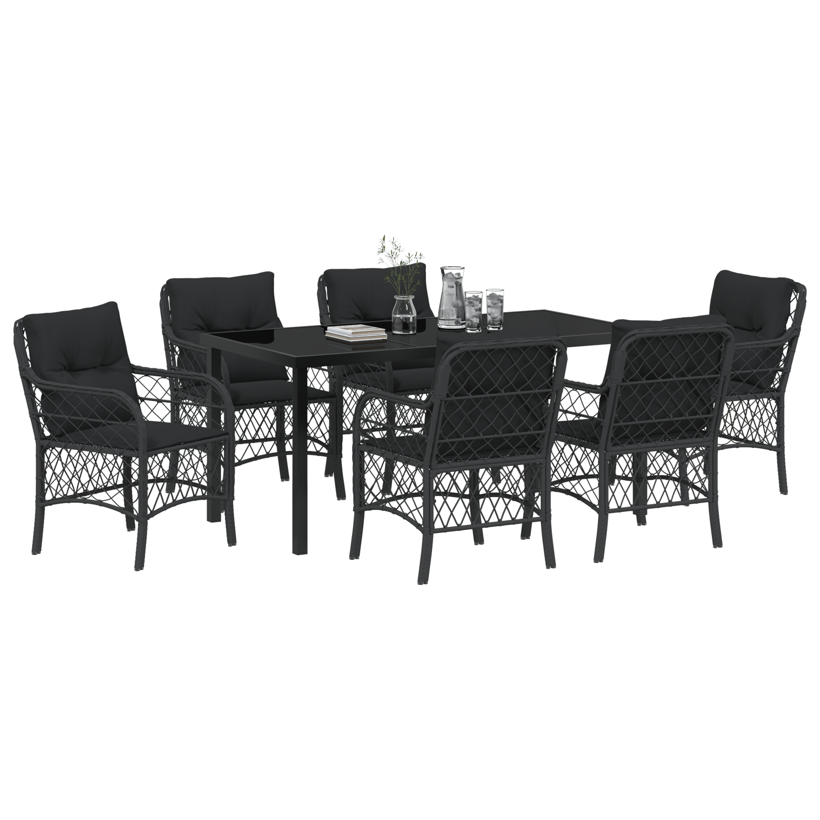 vidaXL 7-delige tuinset met kussens zwart poly rattan