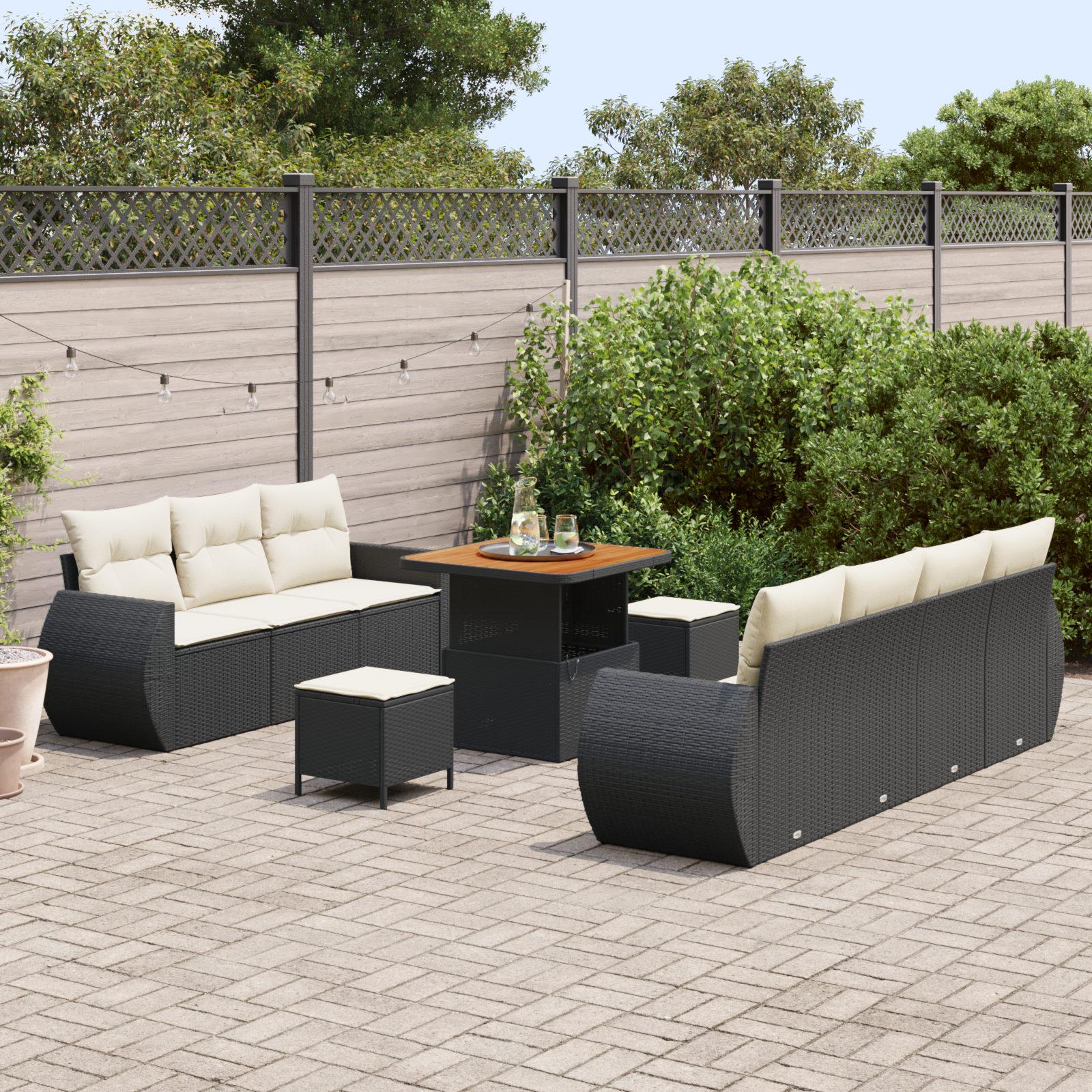 vidaXL 10-delige Tuinbankenset met kussens poly rattan acacia zwart