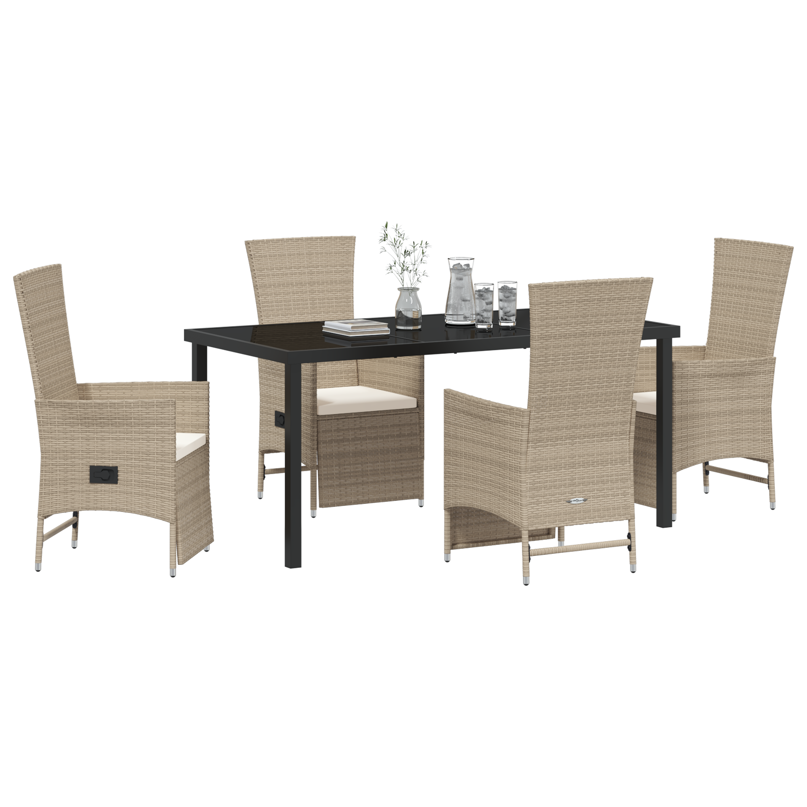vidaXL 5-delige tuinset met kussens in beige poly rattan