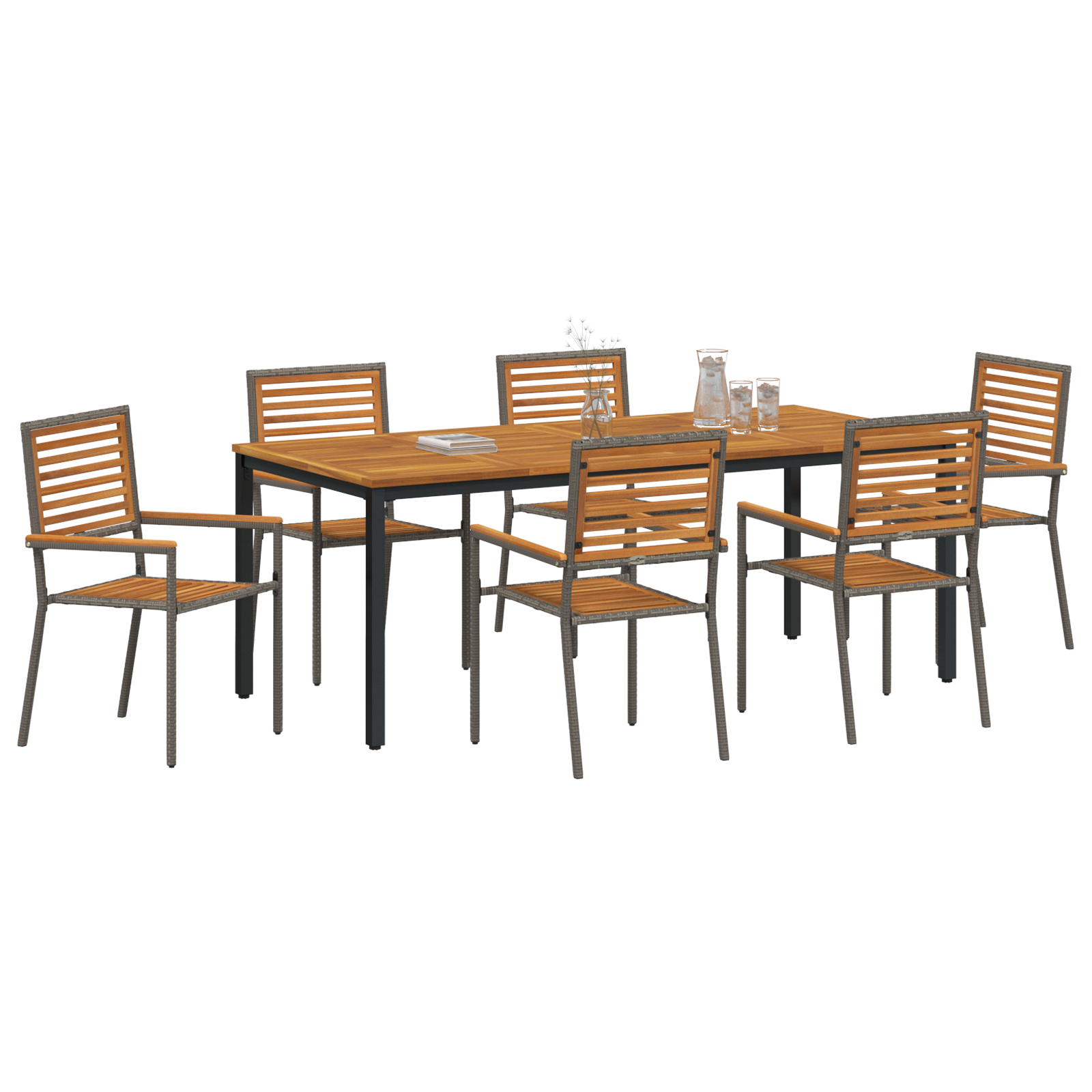 vidaXL 7-delige tuinset in grijs poly rattan en acacia