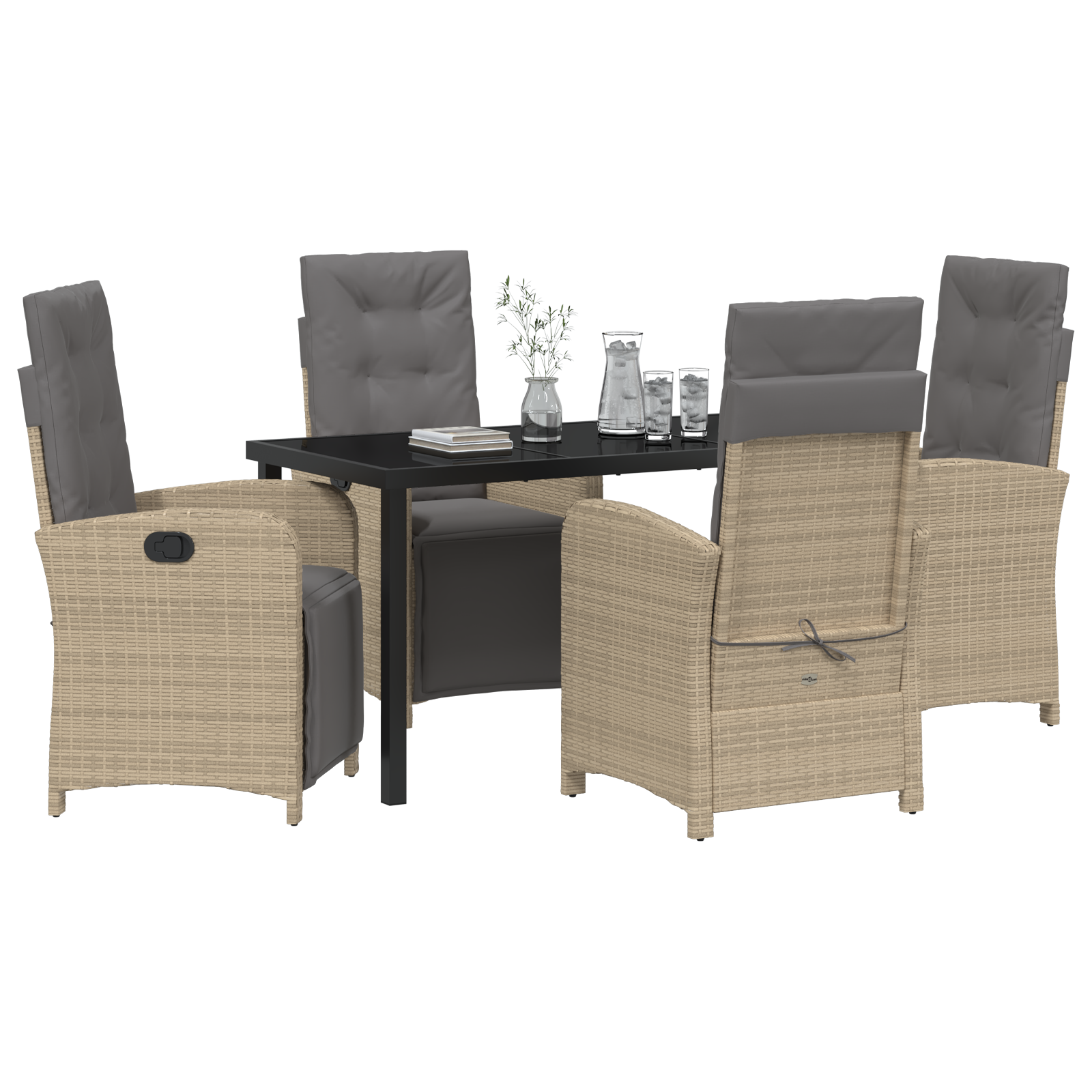 vidaXL 5-delige Tuinset met Kussens in Beige Poly Rattan