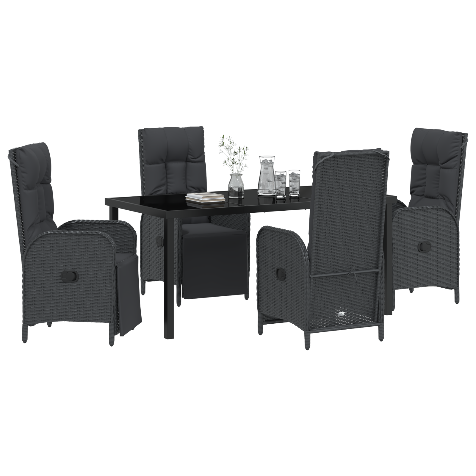 vidaXL 5-delige tuintafelset met kussens, zwart poly rattan