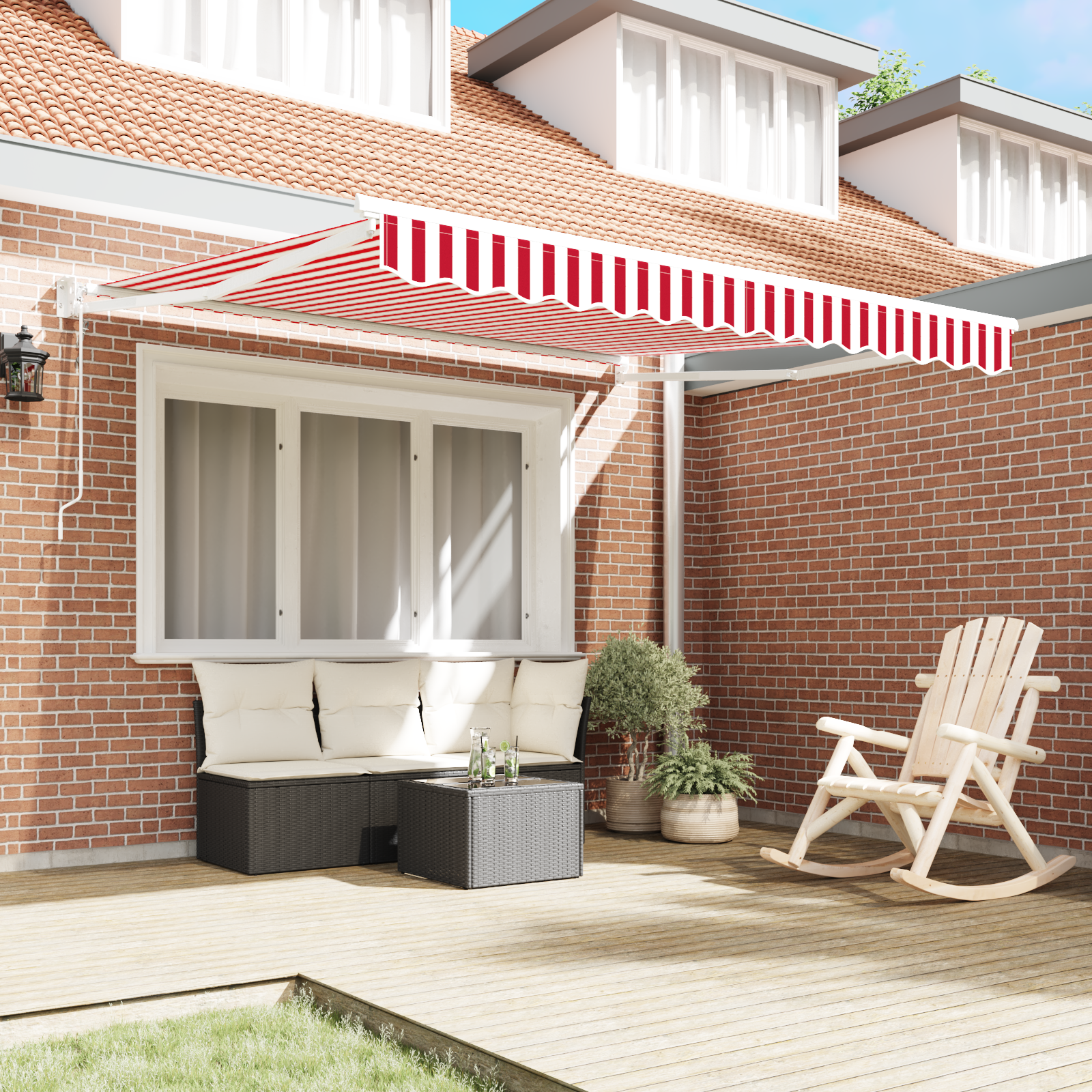 vidaXL Automatische Uittrekbare Ligbed Rood en Witte Streep 350x250 cm