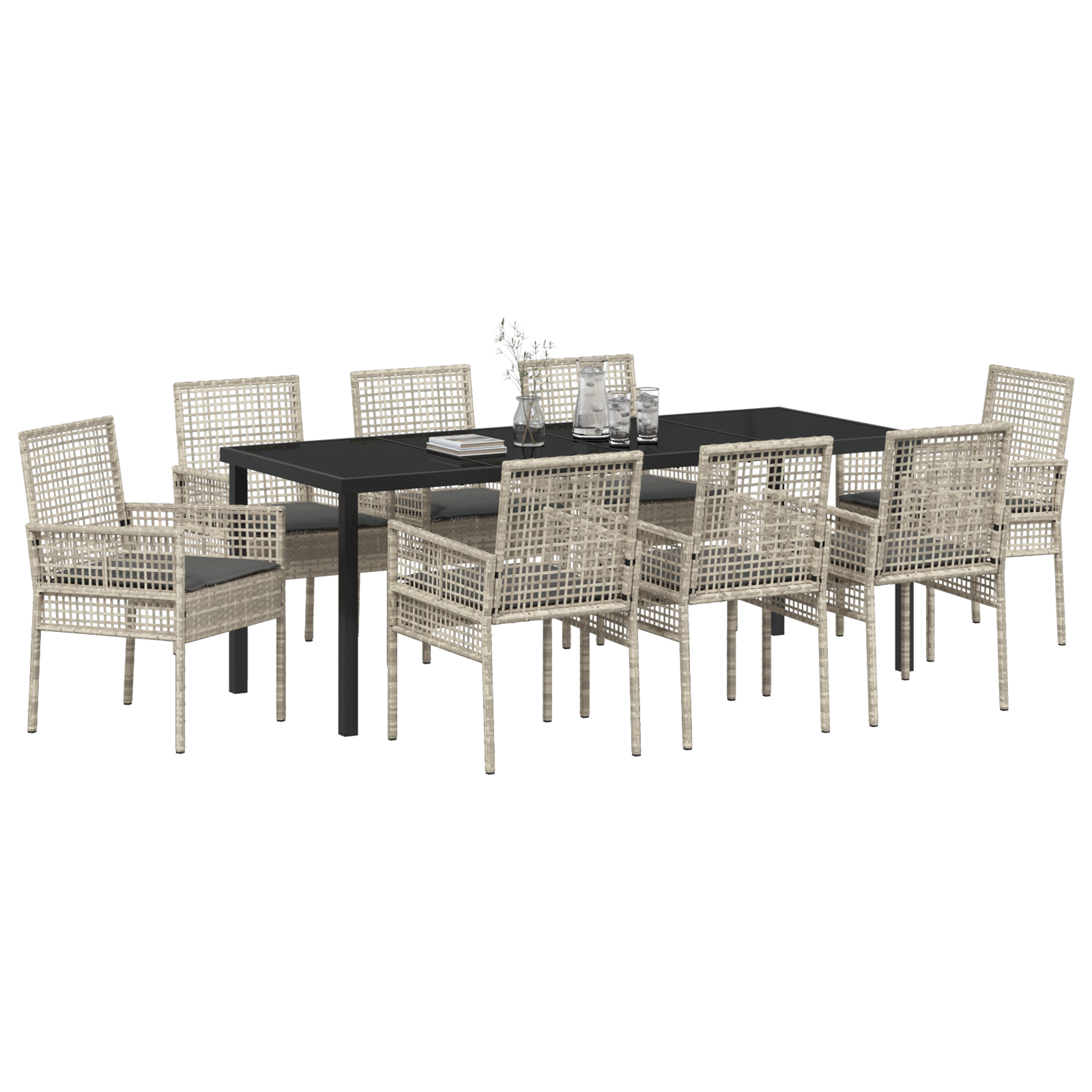 vidaXL 9-delige tuinset met kussens in lichtgrijs poly rattan