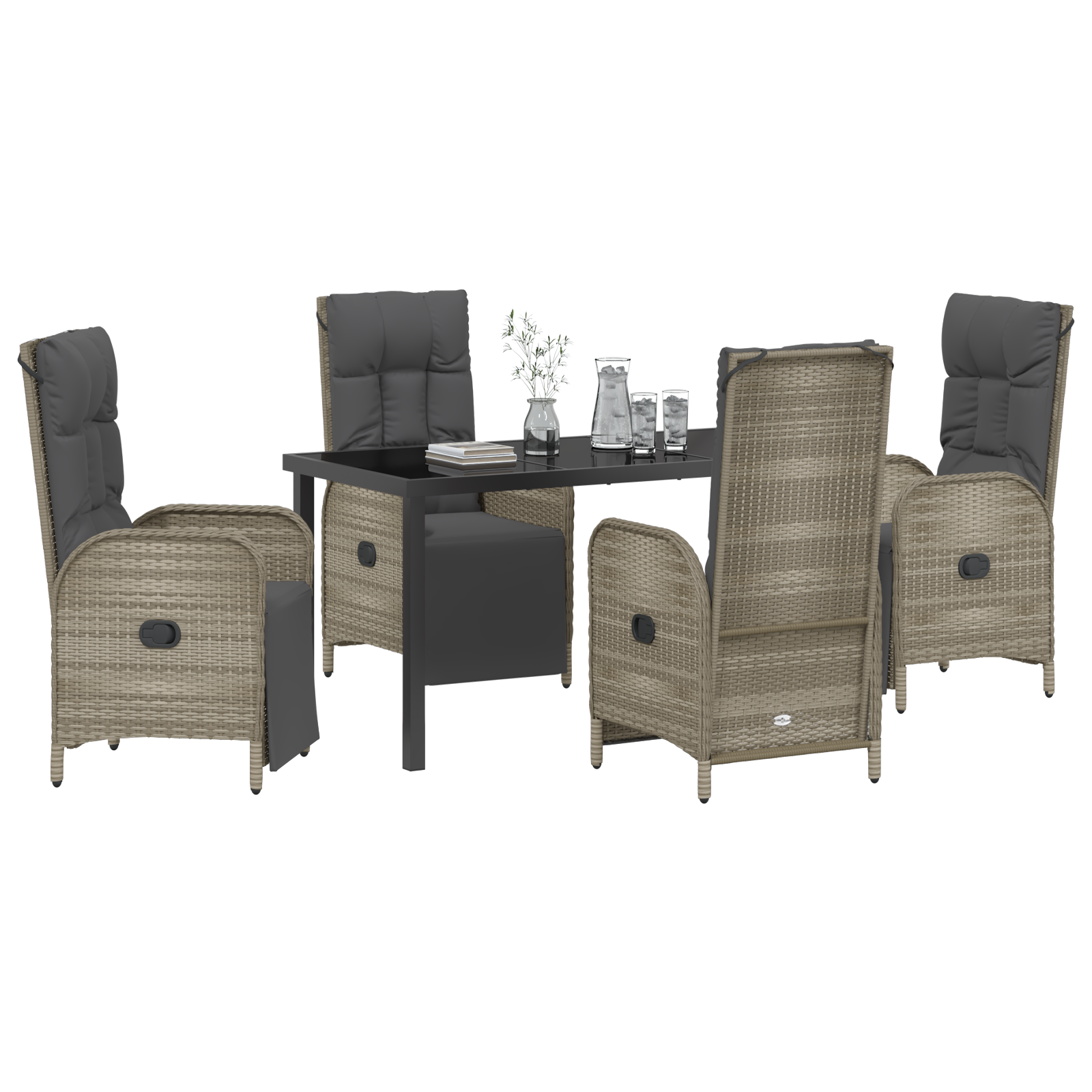 vidaXL 5-delige tuinset met kussens - grijs poly rattan