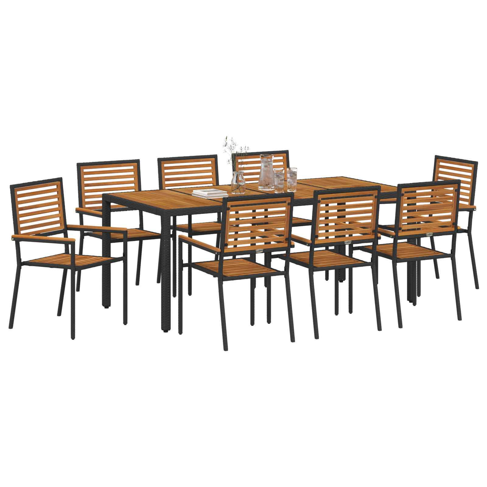 vidaXL 9-delige tuinset met zwarte poly rattan en acacia